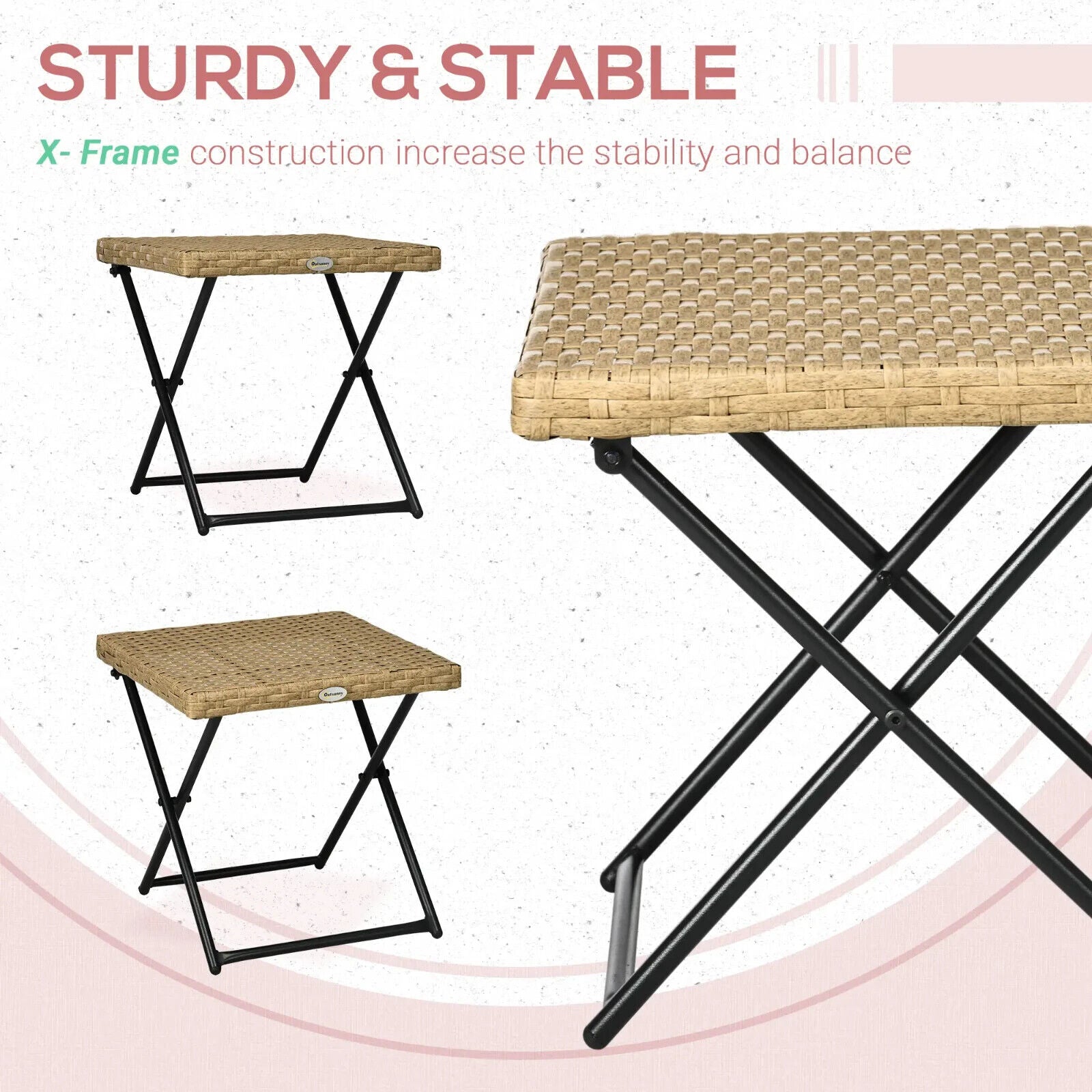 Folding Square Rattan Coffee Table - Steel Frame Outdoor Garden Bistro Table - Home and Garden Furniture Shop - #rustic - furniture#
