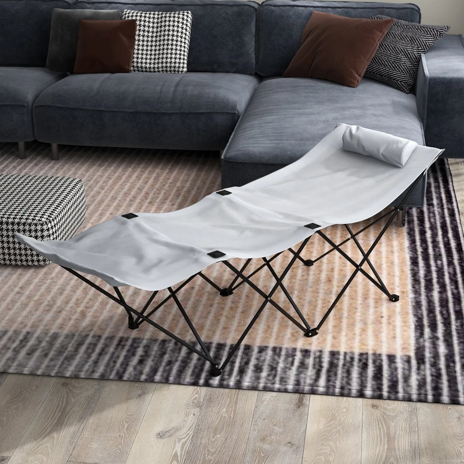 Folding Sun Lounger Chair with Headrest Pocket Adjustable Back Outdoor Beach Bed - Home and Garden Furniture Shop - rustic - furniture