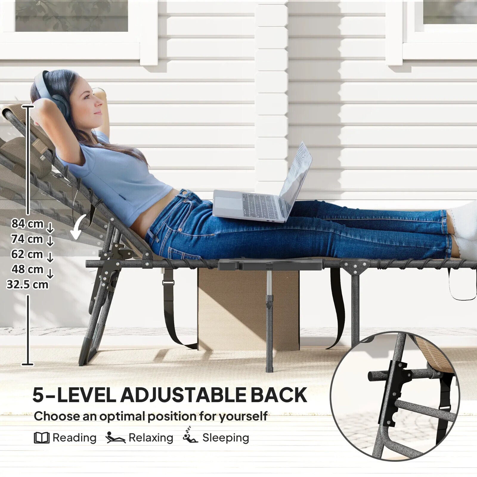 Folding Sun Lounger with Side Table Adjustable Reclining Garden Chair Portable - Home and Garden Furniture Shop - rustic - furniture