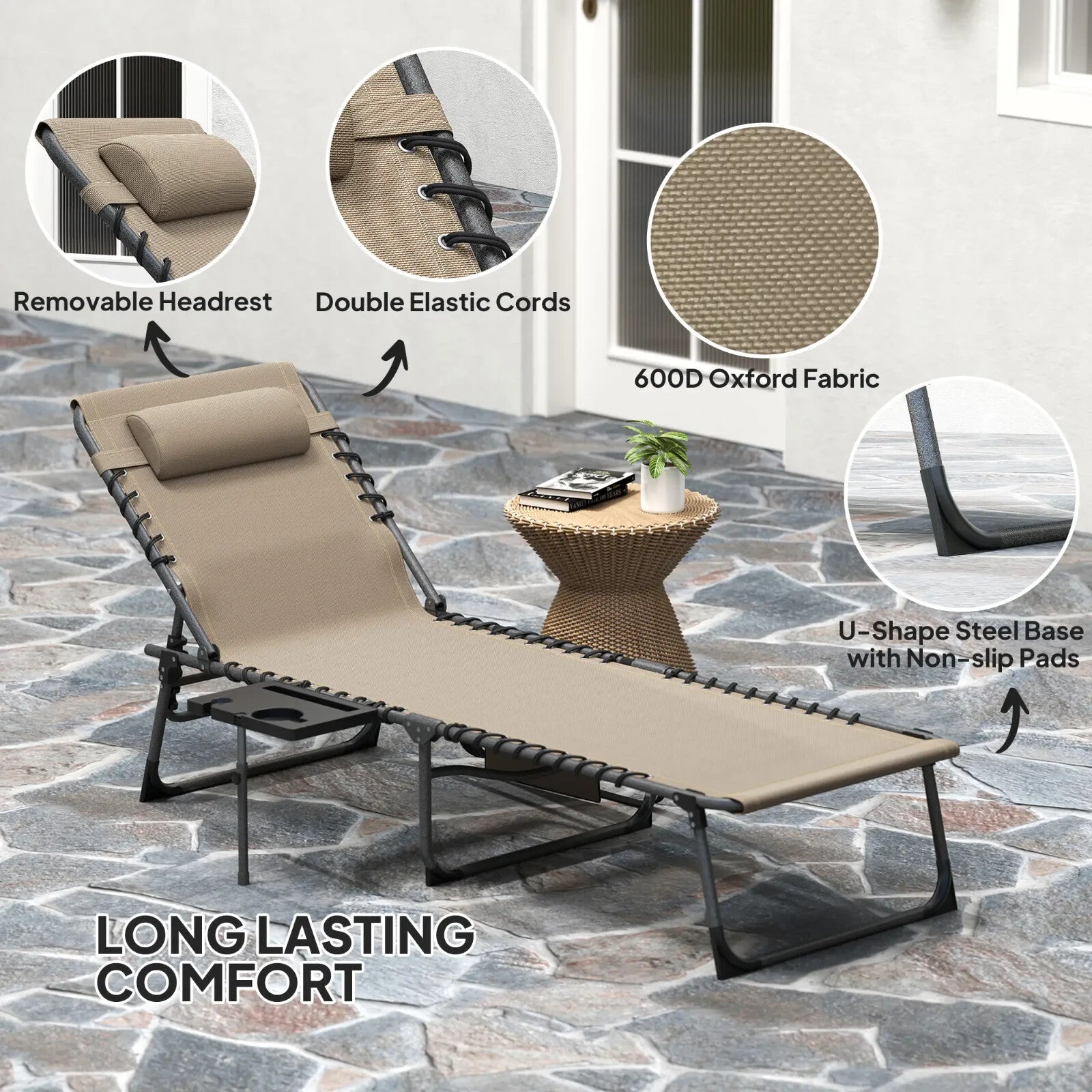Folding Sun Lounger with Side Table Adjustable Reclining Garden Chair Portable - Home and Garden Furniture Shop - rustic - furniture