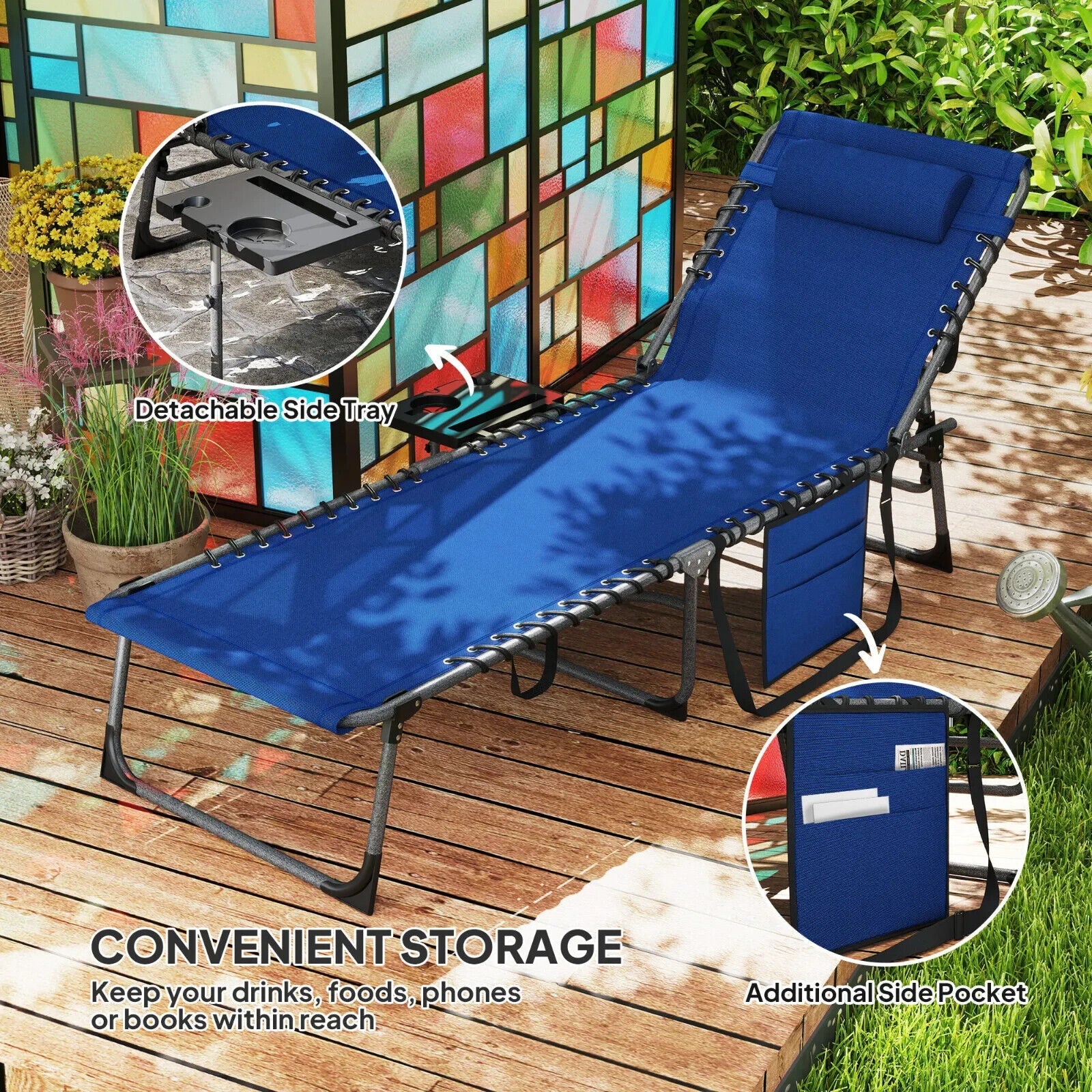 Folding Sun Lounger with Side Table Adjustable Reclining Garden Chair Portable - Home and Garden Furniture Shop - #rustic - furniture#