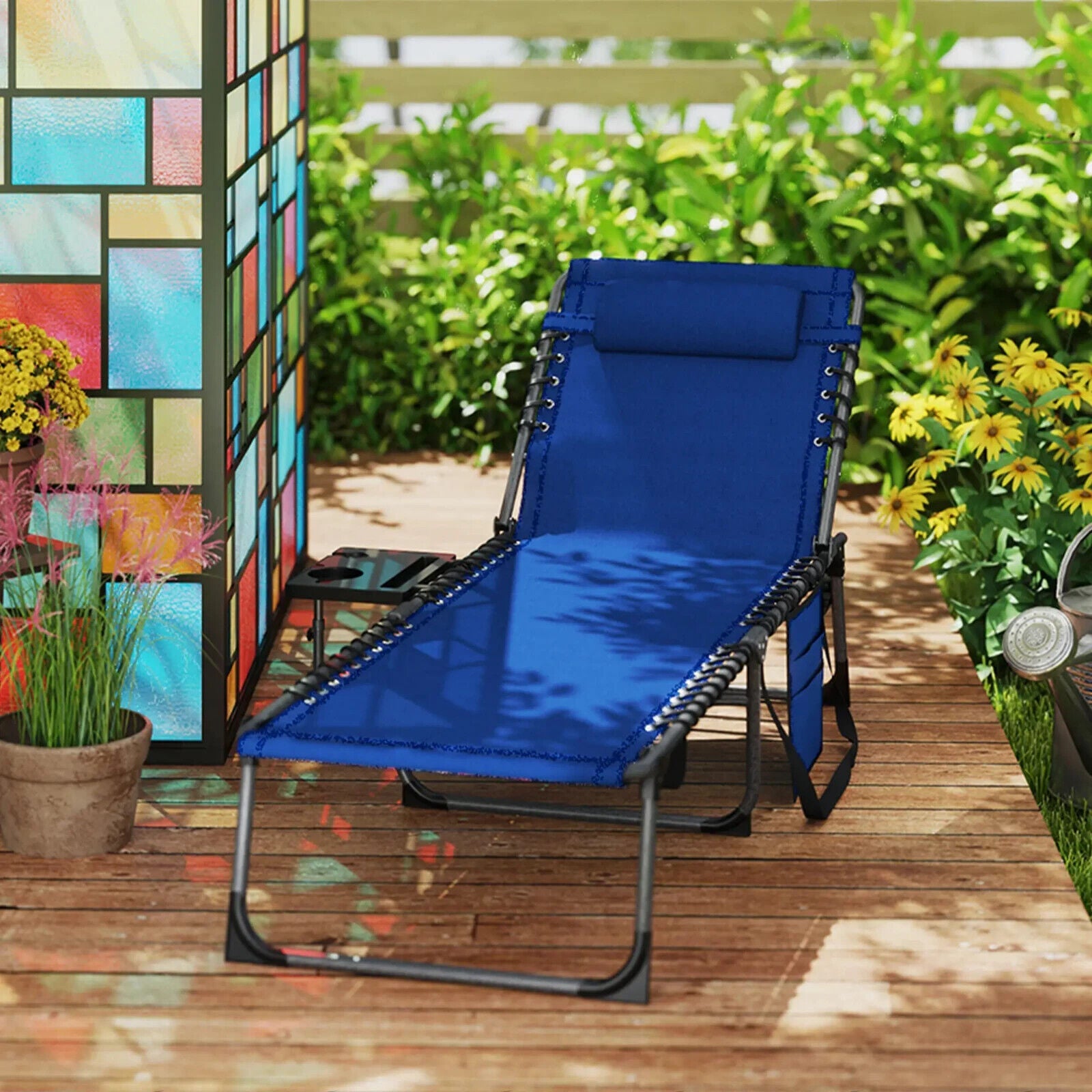 Folding Sun Lounger with Side Table Adjustable Reclining Garden Chair Portable - Home and Garden Furniture Shop - #rustic - furniture#