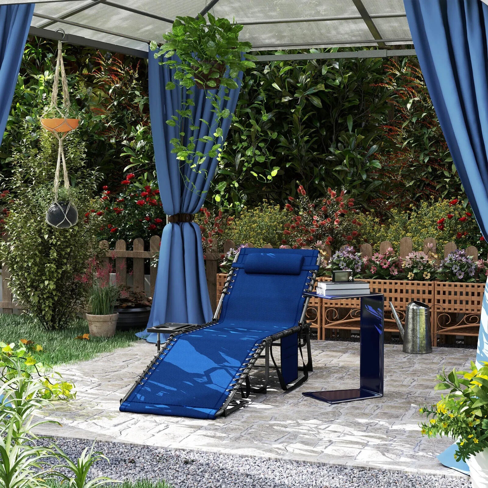 Folding Sun Lounger with Side Table Adjustable Reclining Garden Chair Portable - Home and Garden Furniture Shop - #rustic - furniture#
