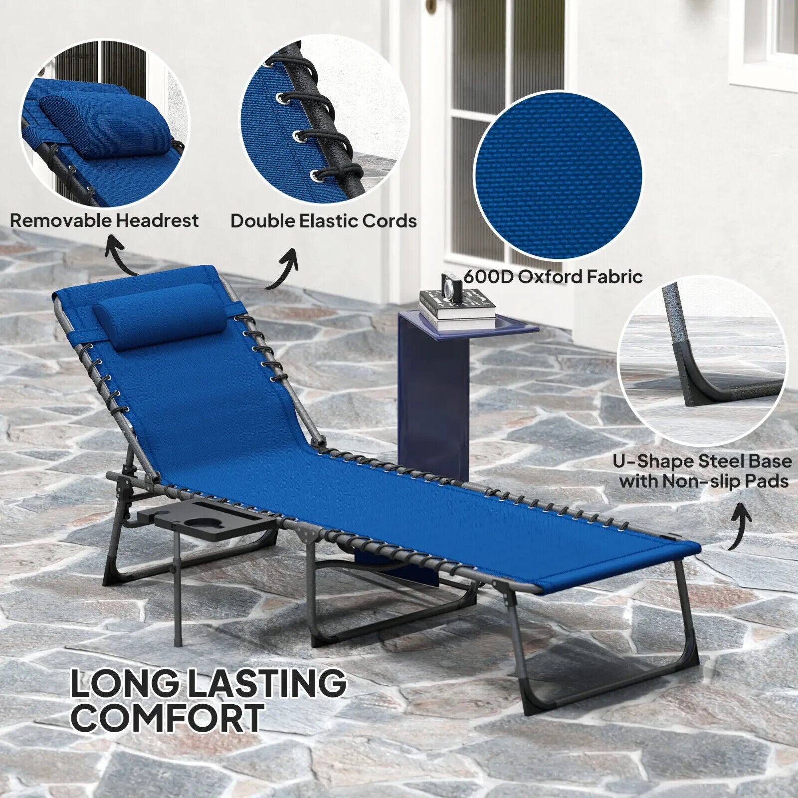 Folding Sun Lounger with Side Table Adjustable Reclining Garden Chair Portable - Home and Garden Furniture Shop - #rustic - furniture#