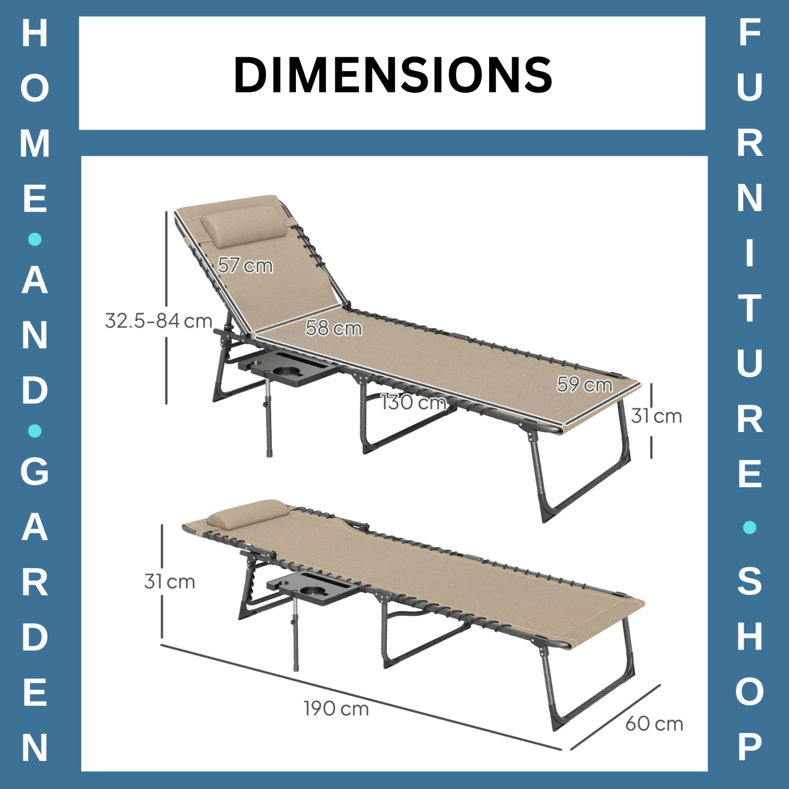 Folding Sun Lounger with Side Table Adjustable Reclining Garden Chair Portable - Home and Garden Furniture Shop - rustic - furniture