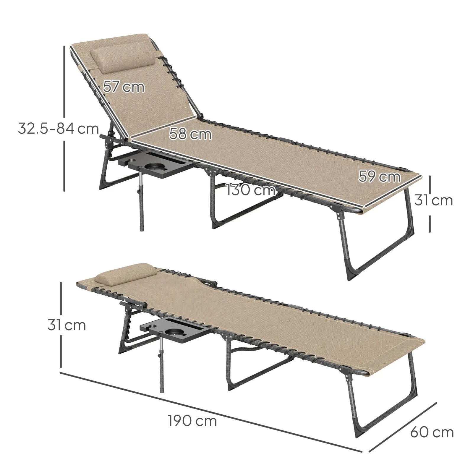 Folding Sun Lounger with Side Table Adjustable Reclining Garden Chair Portable - Home and Garden Furniture Shop - rustic - furniture