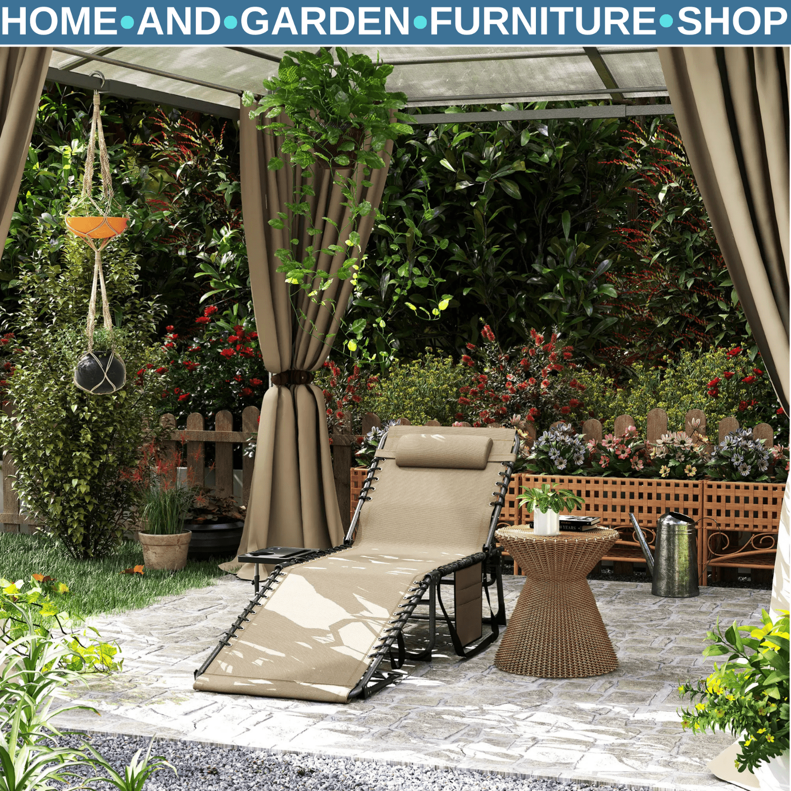 Folding Sun Lounger with Side Table Adjustable Reclining Garden Chair Portable - Home and Garden Furniture Shop - rustic - furniture
