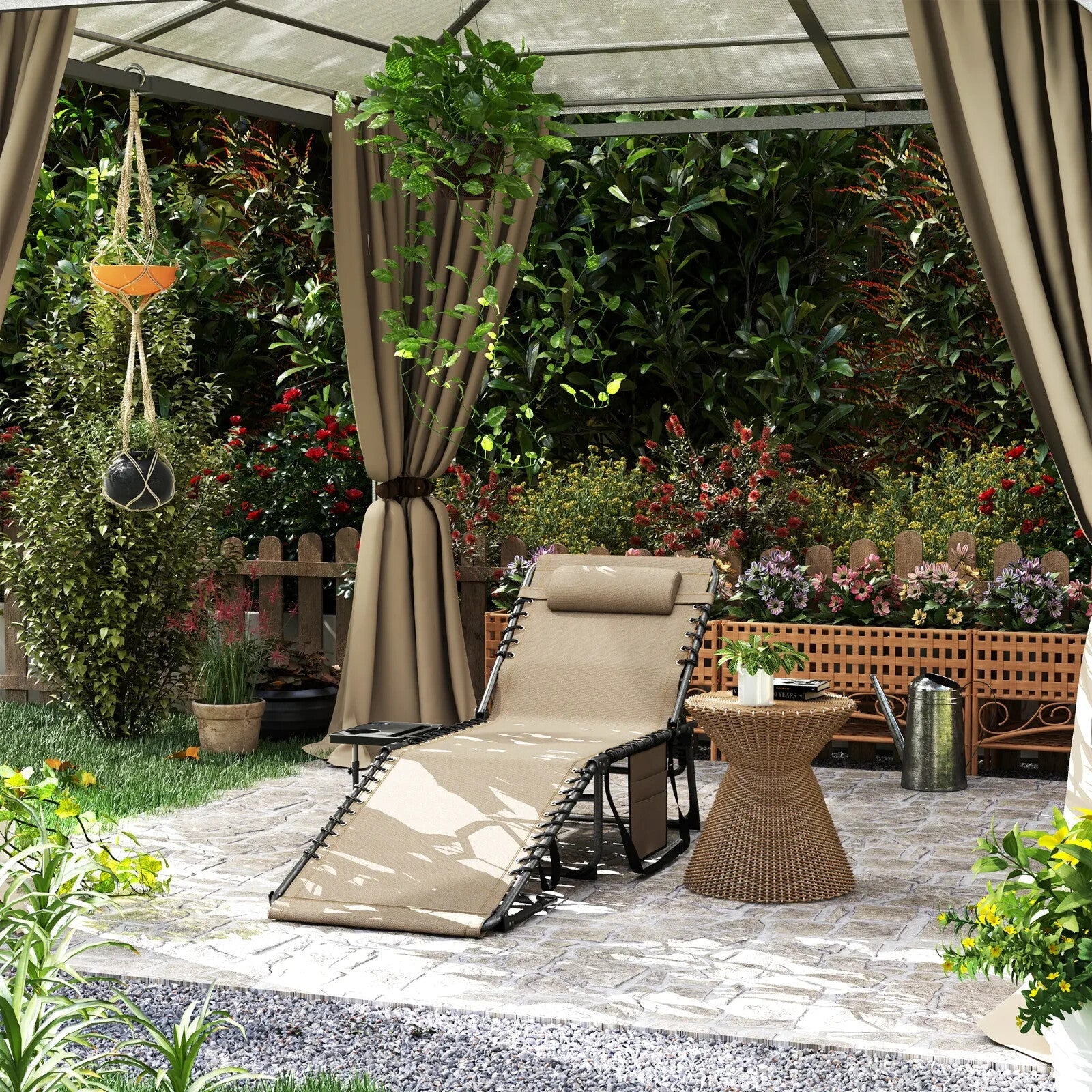 Folding Sun Lounger with Side Table Adjustable Reclining Garden Chair Portable - Home and Garden Furniture Shop - rustic - furniture