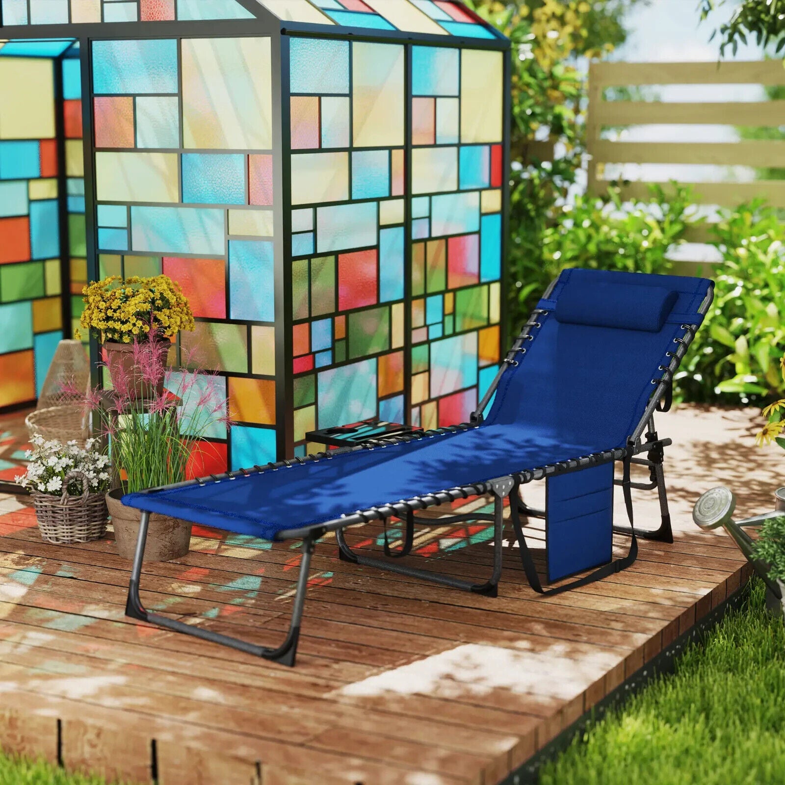 Folding Sun Lounger with Side Table Adjustable Reclining Garden Chair Portable - Home and Garden Furniture Shop - #rustic - furniture#