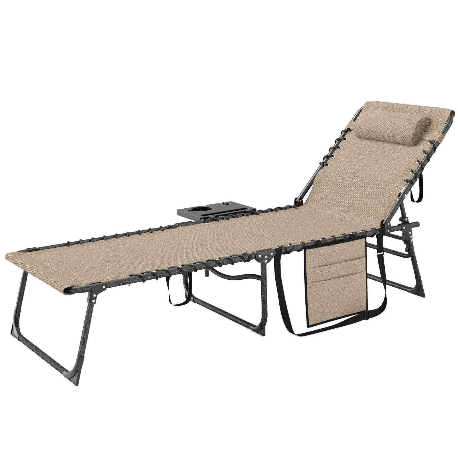 Folding Sun Lounger with Side Table Adjustable Reclining Garden Chair Portable - Home and Garden Furniture Shop - rustic - furniture