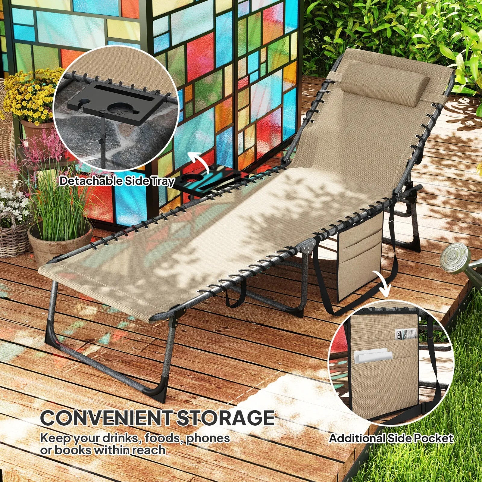 Folding Sun Lounger with Side Table Adjustable Reclining Garden Chair Portable - Home and Garden Furniture Shop - rustic - furniture