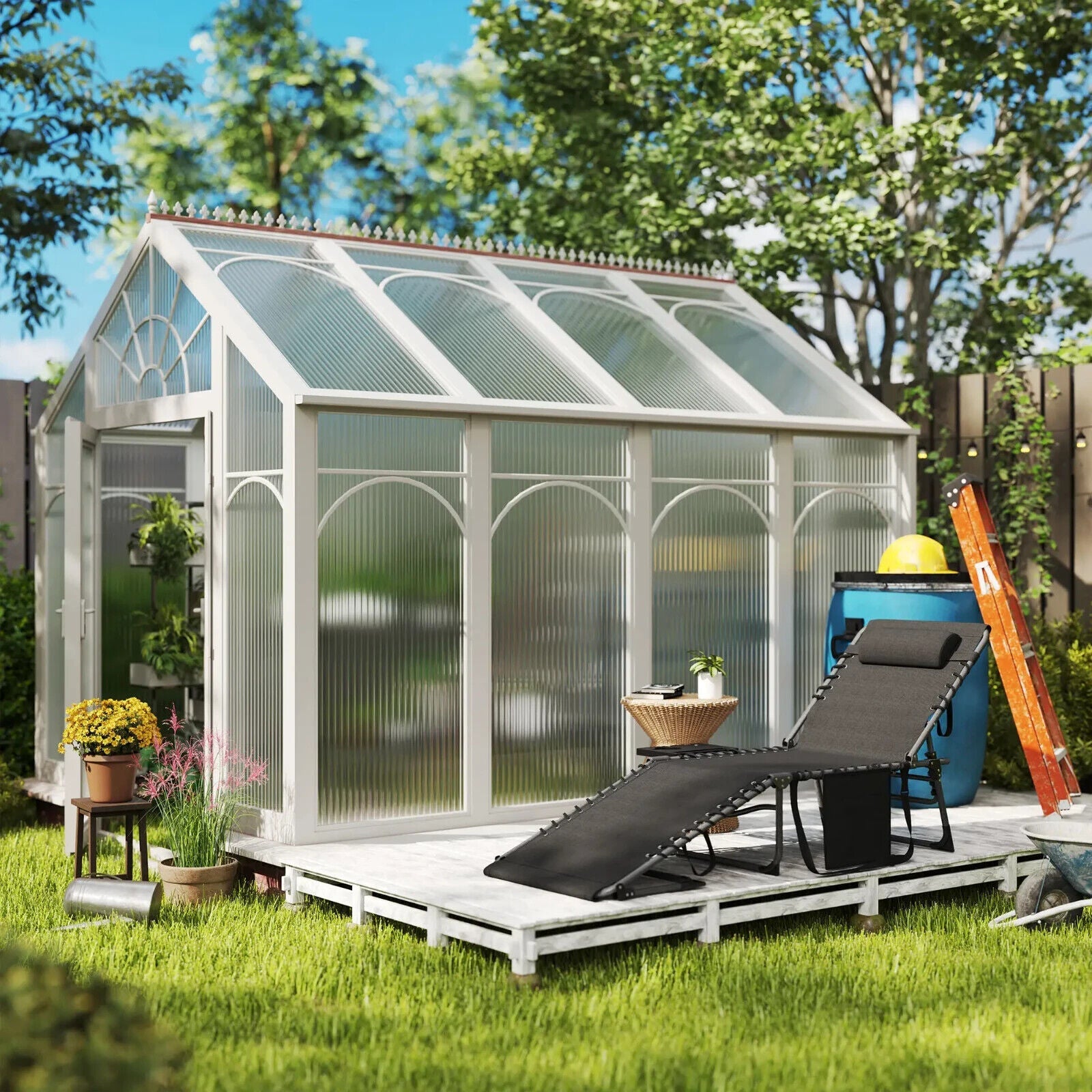 Folding Sun Lounger with Side Table Reclining Garden Chair 5 Position Adjustable - Home and Garden Furniture Shop - #rustic - furniture#