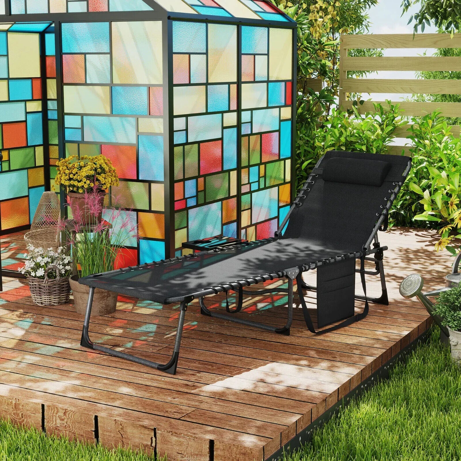 Folding Sun Lounger with Side Table Reclining Garden Chair 5 Position Adjustable - Home and Garden Furniture Shop - #rustic - furniture#