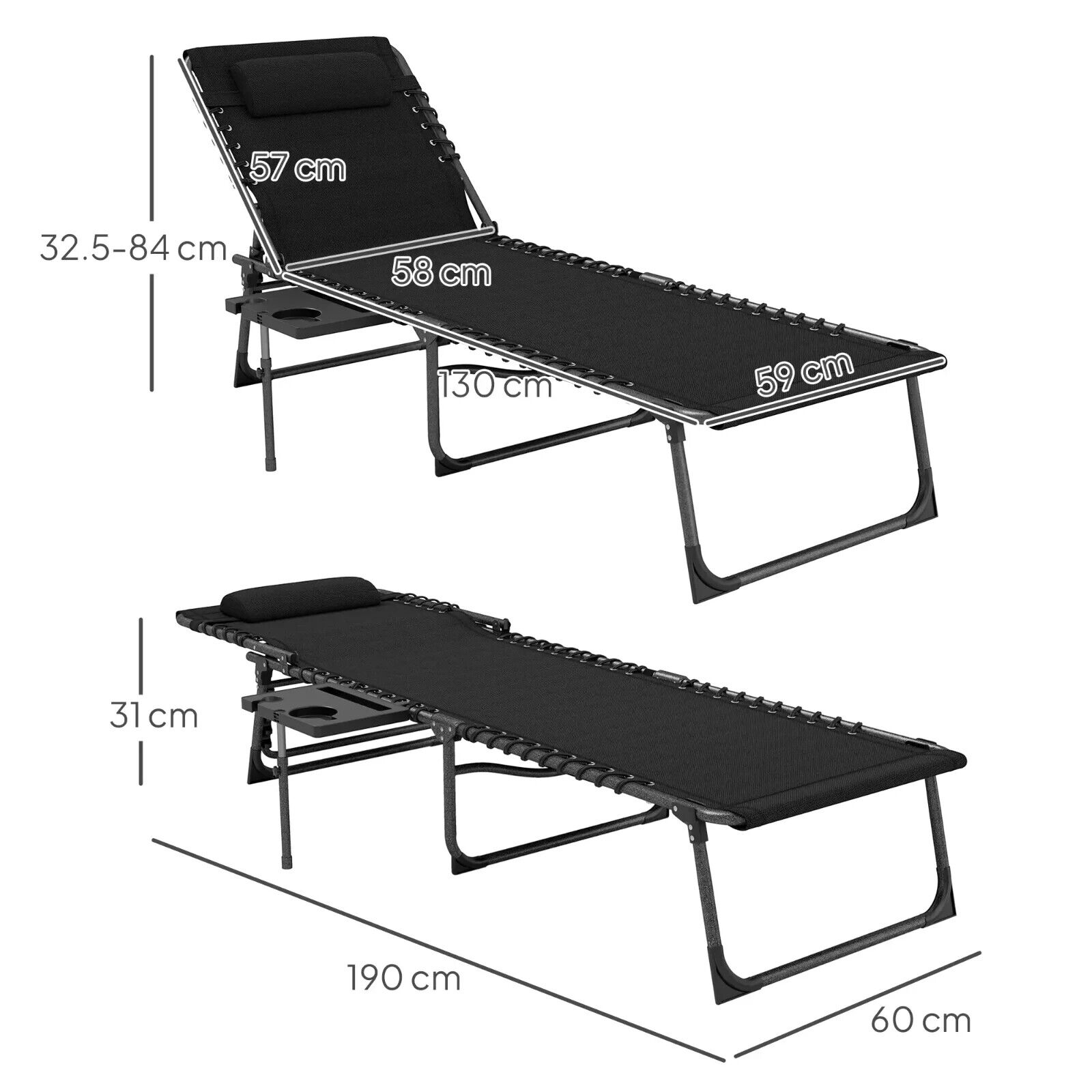 Folding Sun Lounger with Side Table Reclining Garden Chair 5 Position Adjustable - Home and Garden Furniture Shop - #rustic - furniture#