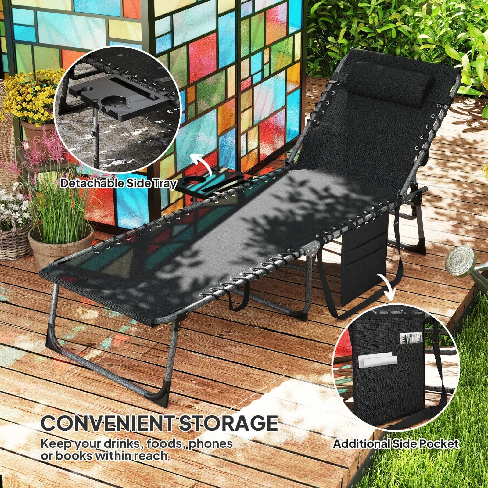 Folding Sun Lounger with Side Table Reclining Garden Chair 5 Position Adjustable - Home and Garden Furniture Shop - #rustic - furniture#