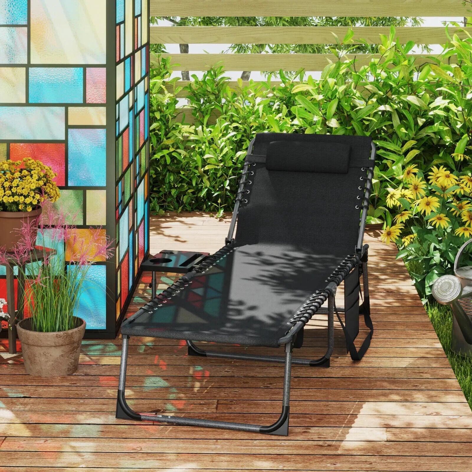 Folding Sun Lounger with Side Table Reclining Garden Chair 5 Position Adjustable - Home and Garden Furniture Shop - #rustic - furniture#