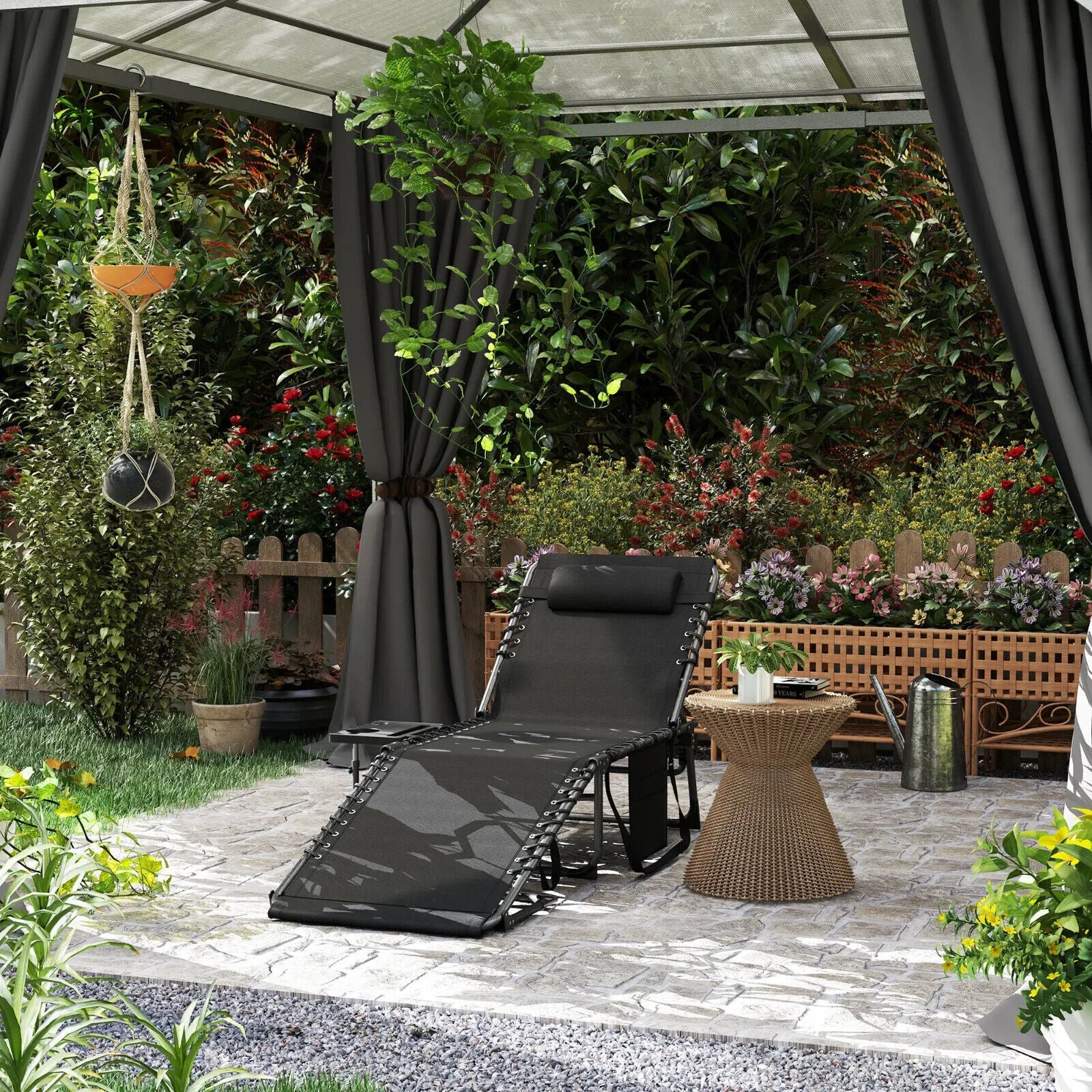 Folding Sun Lounger with Side Table Reclining Garden Chair 5 Position Adjustable - Home and Garden Furniture Shop - #rustic - furniture#