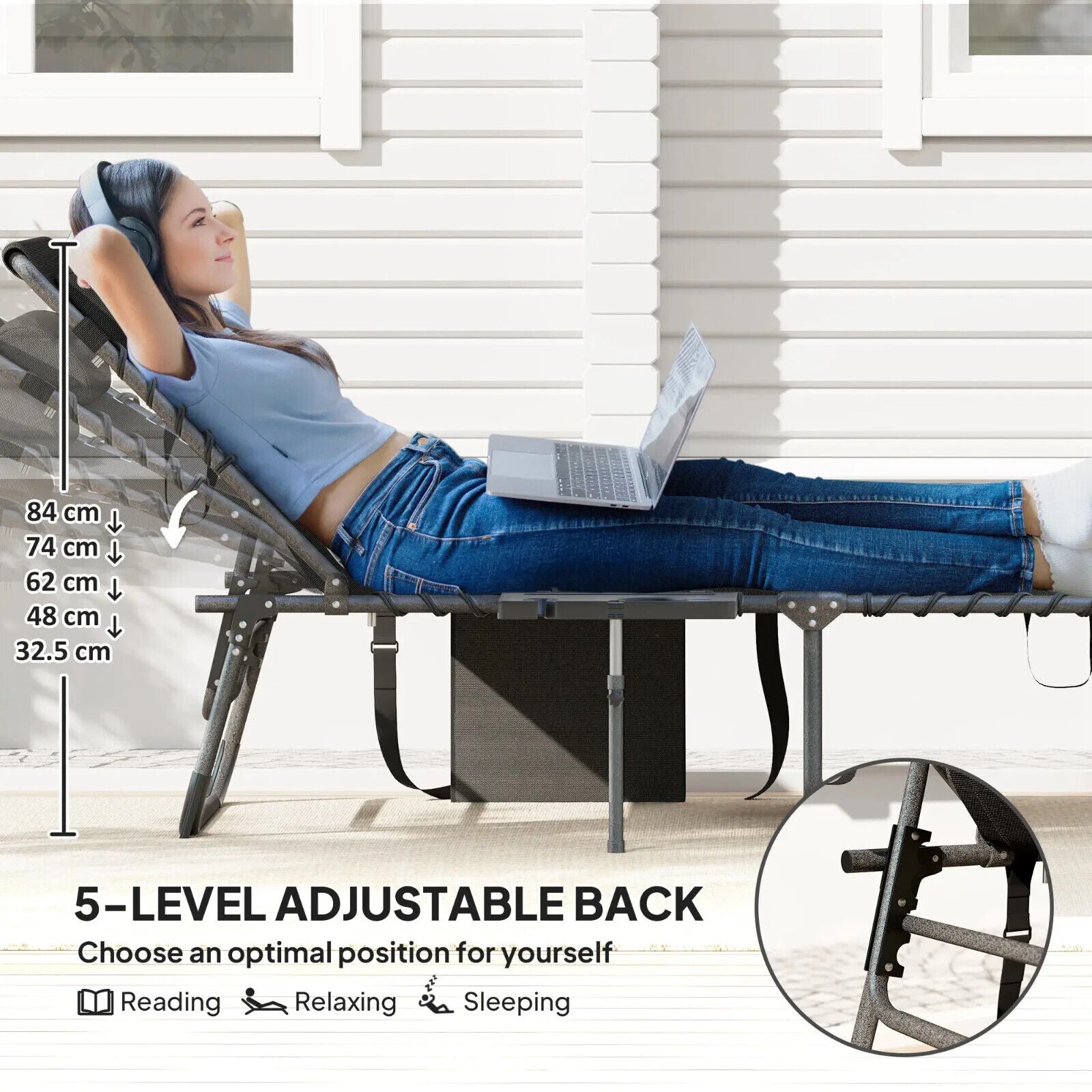 Folding Sun Lounger with Side Table Reclining Garden Chair 5 Position Adjustable - Home and Garden Furniture Shop - #rustic - furniture#
