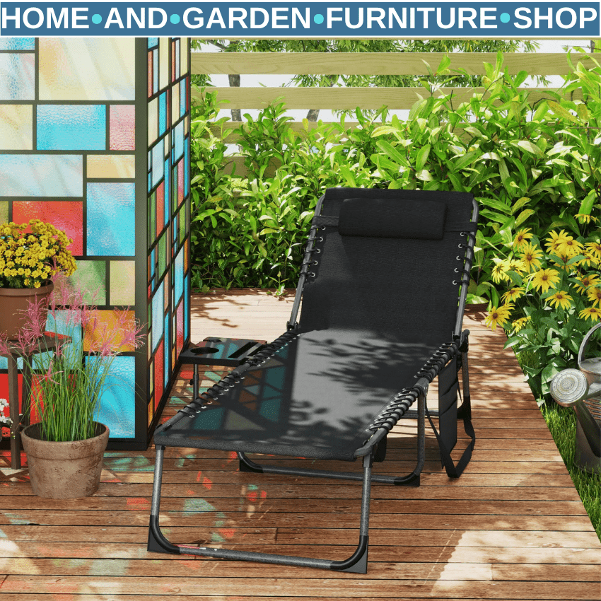 Folding Sun Lounger with Side Table Reclining Garden Chair 5 Position Adjustable - Home and Garden Furniture Shop - #rustic - furniture#