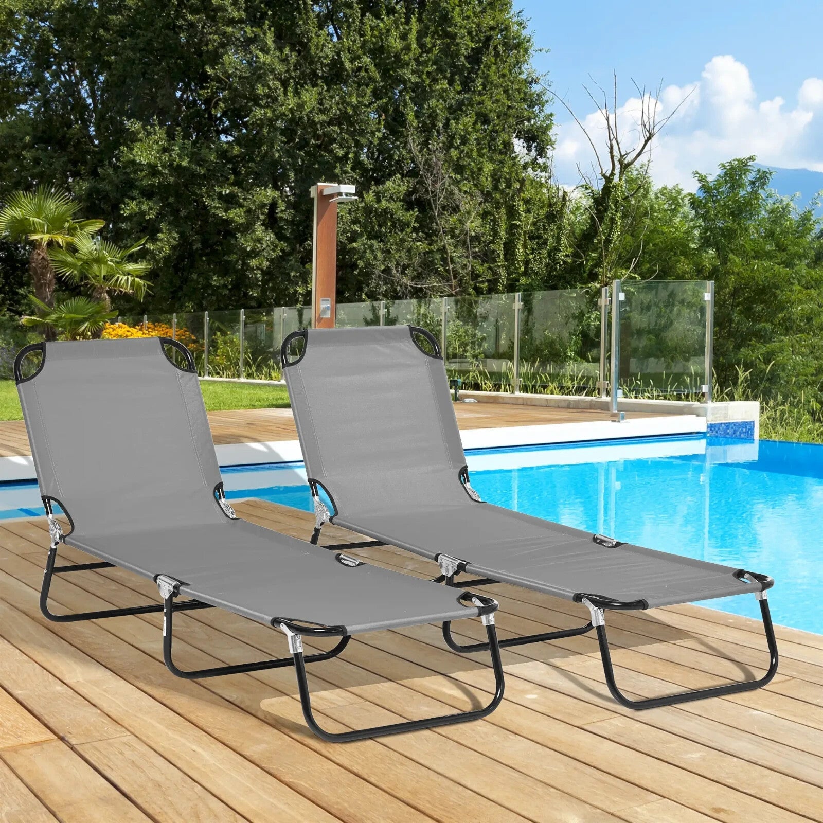 Folding Sun Loungers Set of 2 Outdoor Day Beds with Adjustable Backrest Garden - Home and Garden Furniture Shop - rustic - furniture