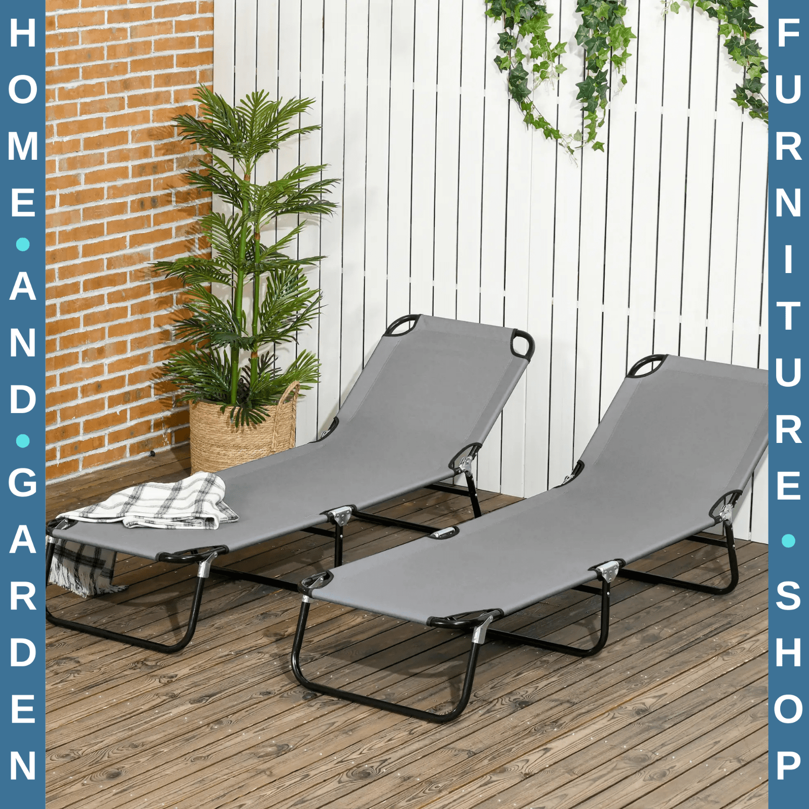 Folding Sun Loungers Set of 2 Outdoor Day Beds with Adjustable Backrest Garden - Home and Garden Furniture Shop - rustic - furniture