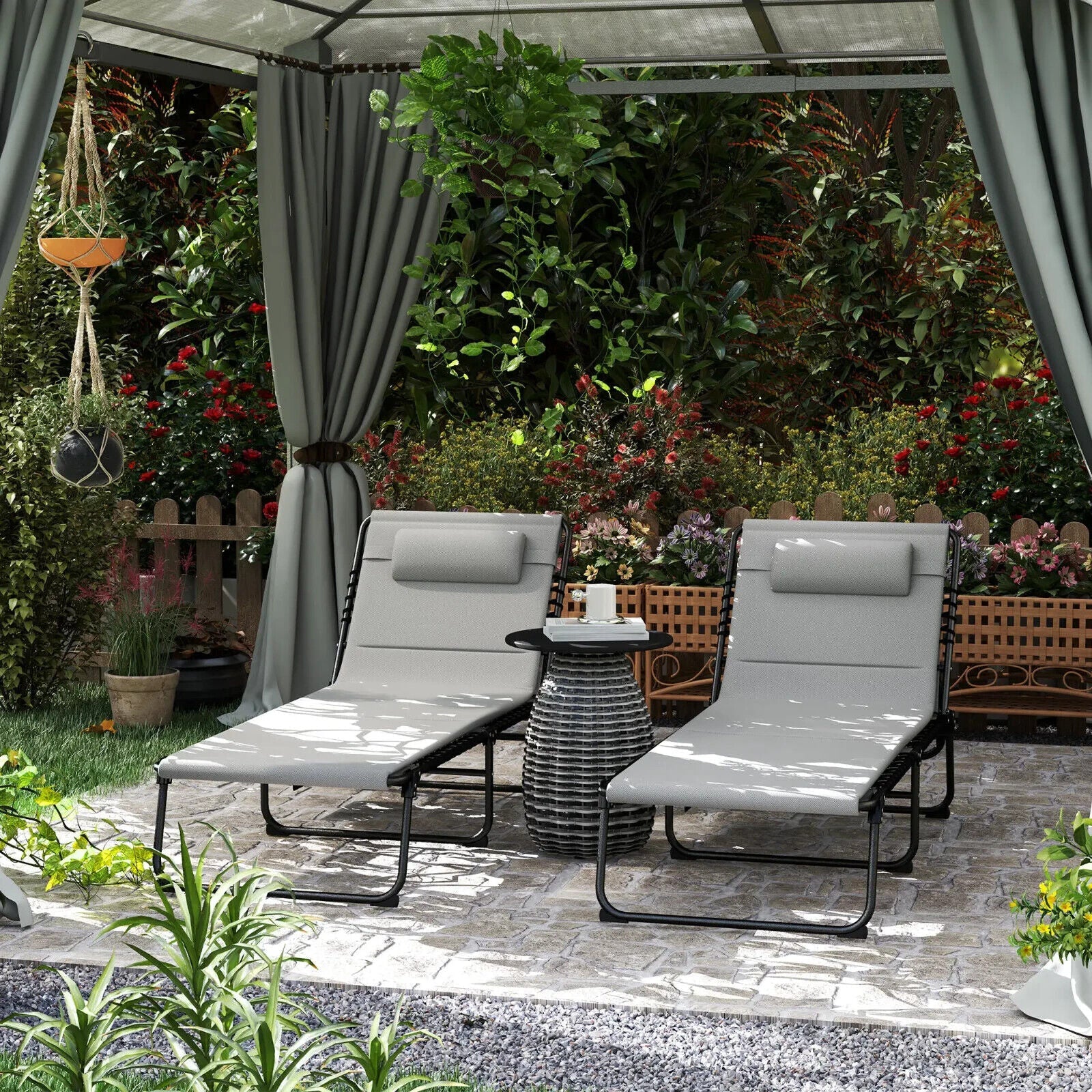 Folding Sun Loungers Set of 2 Padded Garden Outdoor Recliner Chair with Headrest - Home and Garden Furniture Shop - #rustic - furniture#