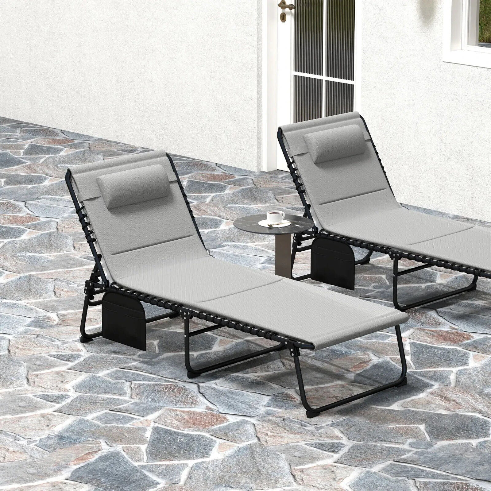 Folding Sun Loungers Set of 2 Padded Garden Outdoor Recliner Chair with Headrest - Home and Garden Furniture Shop - #rustic - furniture#