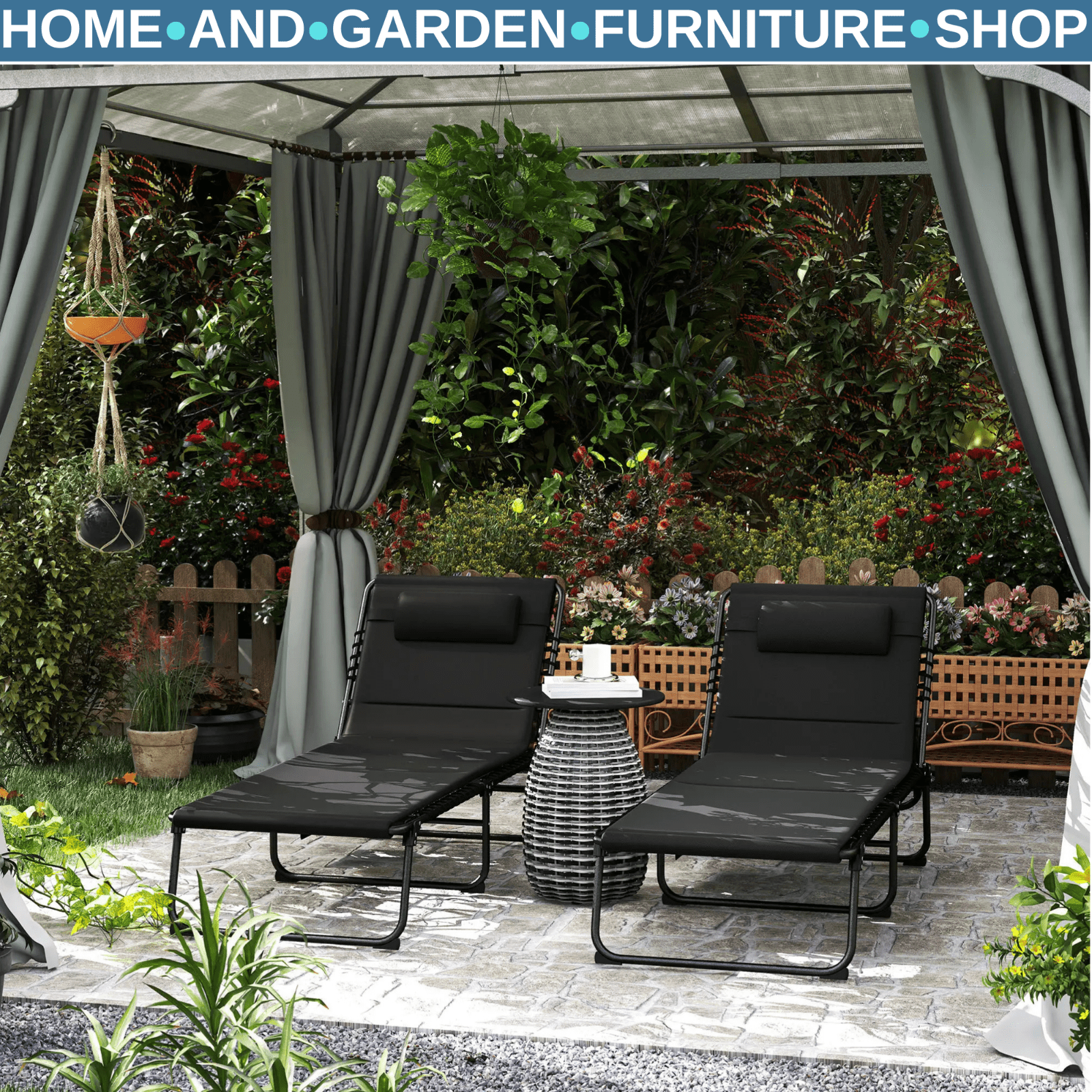 Folding Sun Loungers Set of 2 Padded Garden Recliner Chairs with Headrest - Home and Garden Furniture Shop - #rustic - furniture#