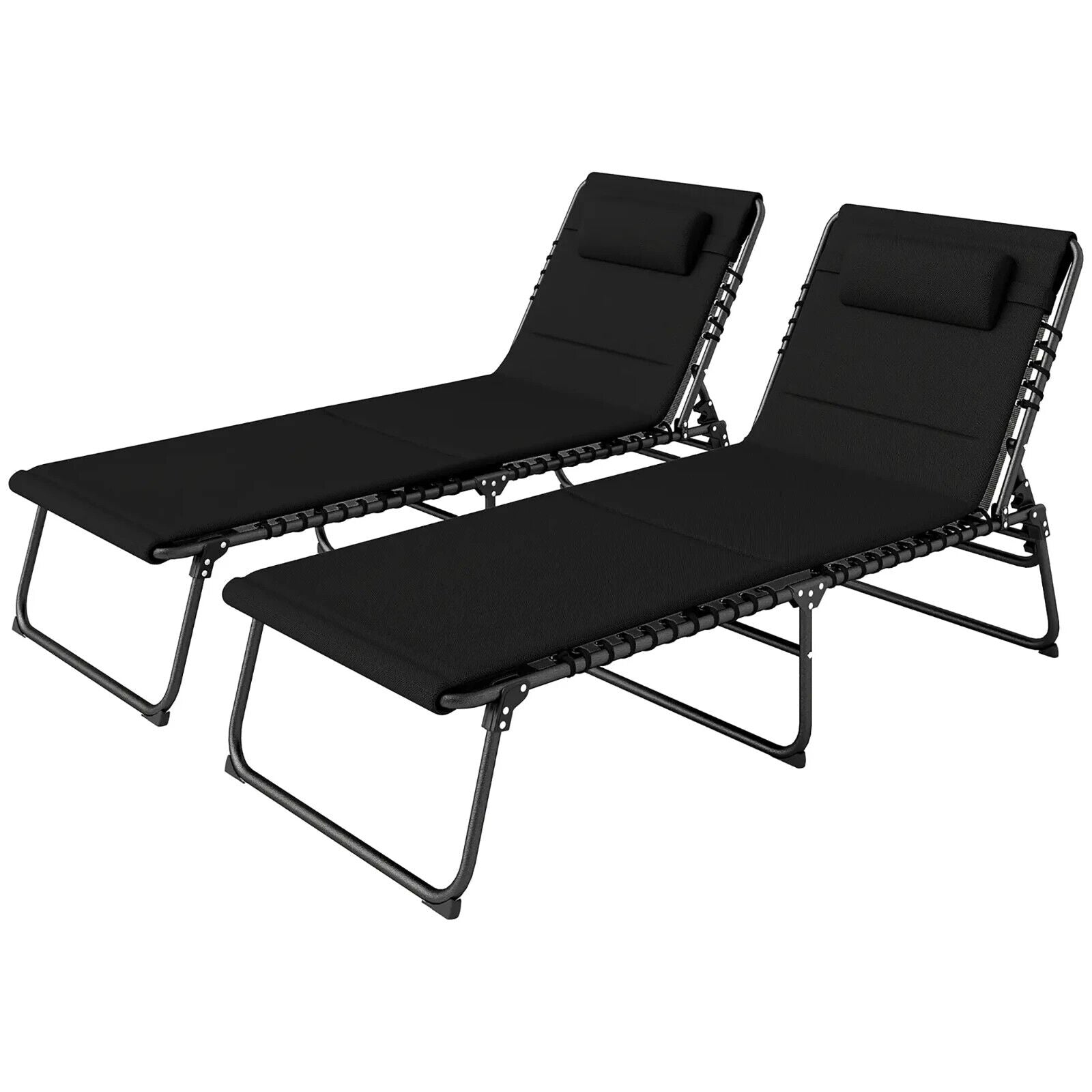 Folding Sun Loungers Set of 2 Padded Garden Recliner Chairs with Headrest - Home and Garden Furniture Shop - #rustic - furniture#