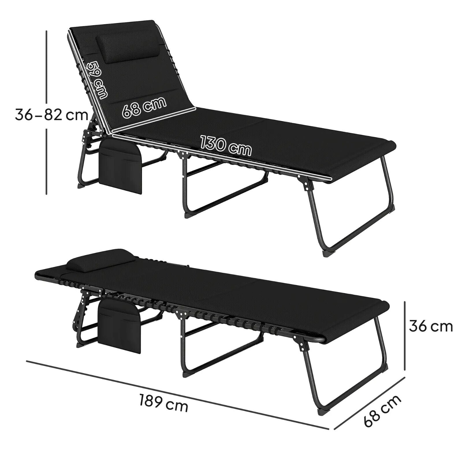 Folding Sun Loungers Set of 2 Padded Garden Recliner Chairs with Headrest - Home and Garden Furniture Shop - #rustic - furniture#