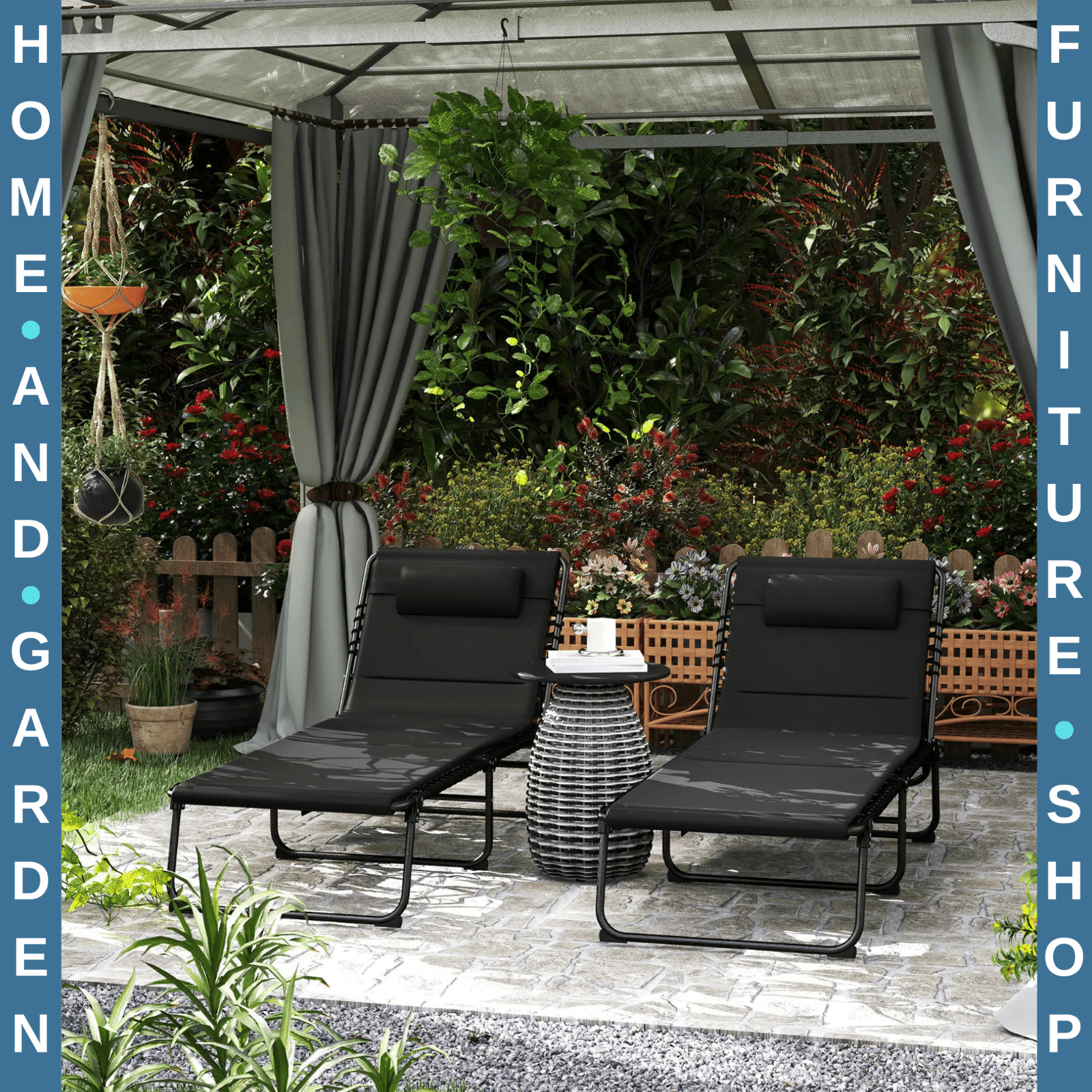 Folding Sun Loungers Set of 2 Padded Garden Recliner Chairs with Headrest - Home and Garden Furniture Shop - #rustic - furniture#