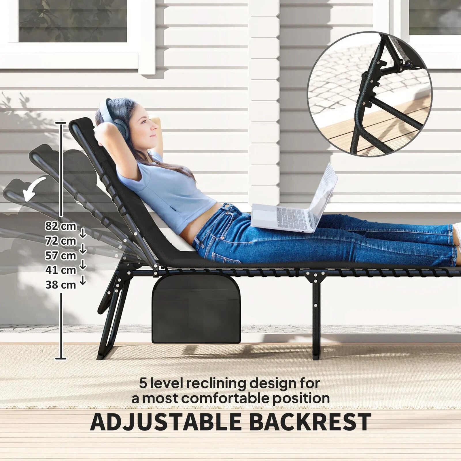 Folding Sun Loungers Set of 2 Padded Garden Recliner Chairs with Headrest - Home and Garden Furniture Shop - #rustic - furniture#