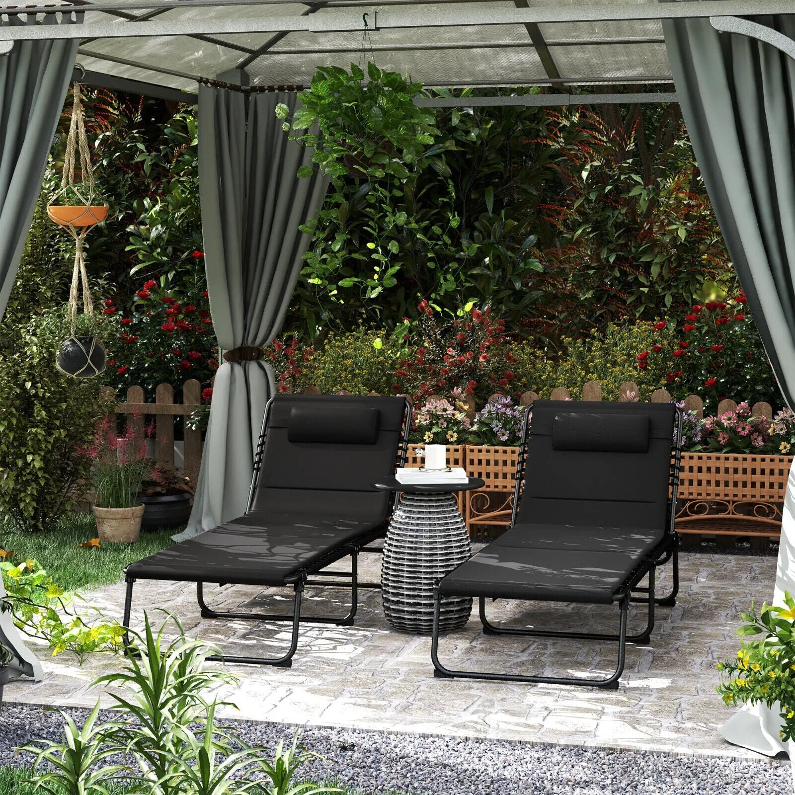 Folding Sun Loungers Set of 2 Padded Garden Recliner Chairs with Headrest - Home and Garden Furniture Shop - #rustic - furniture#