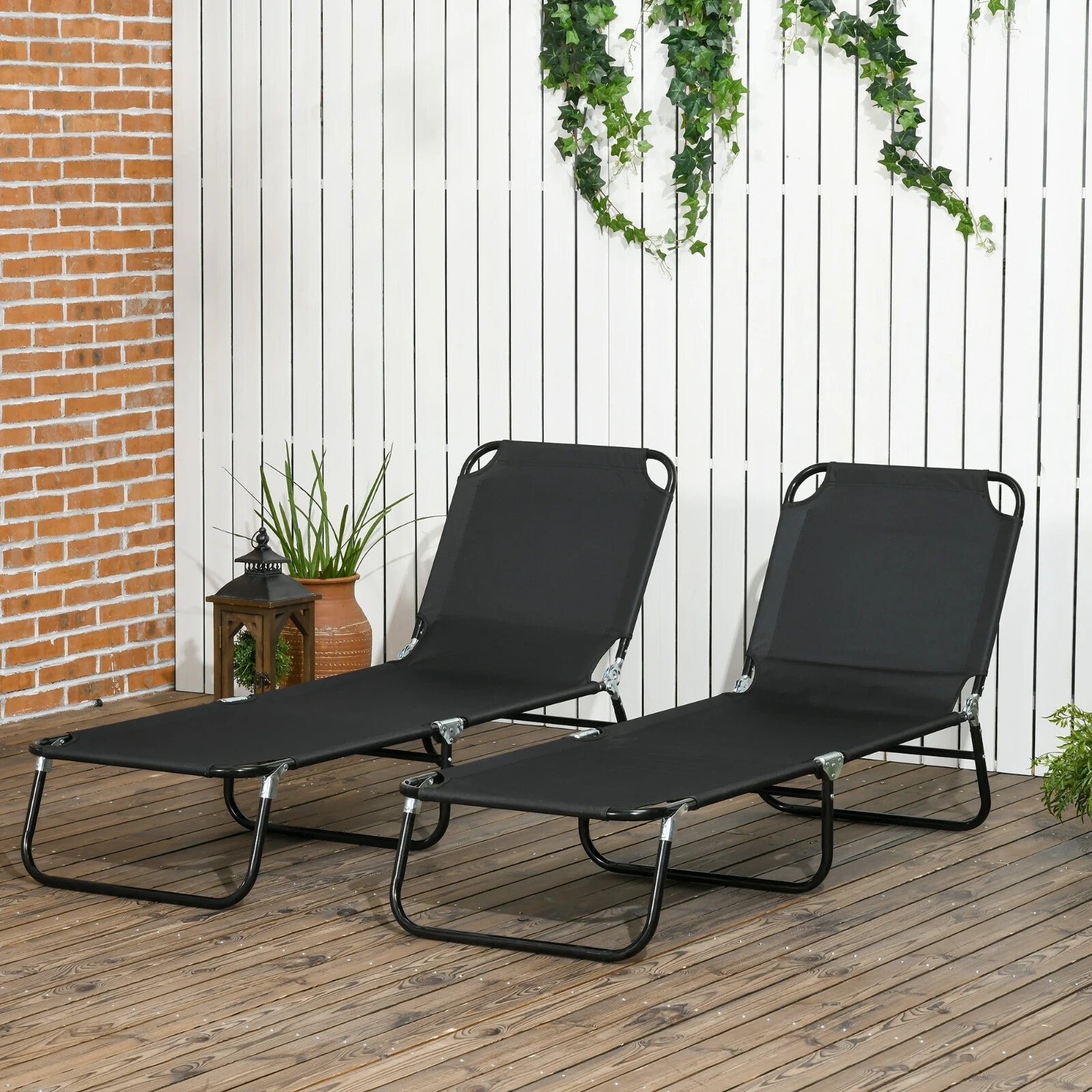 Folding Sun Loungers Set of 2 Reclining Garden Chairs Outdoor Day Bed Furniture - Home and Garden Furniture Shop - rustic - furniture