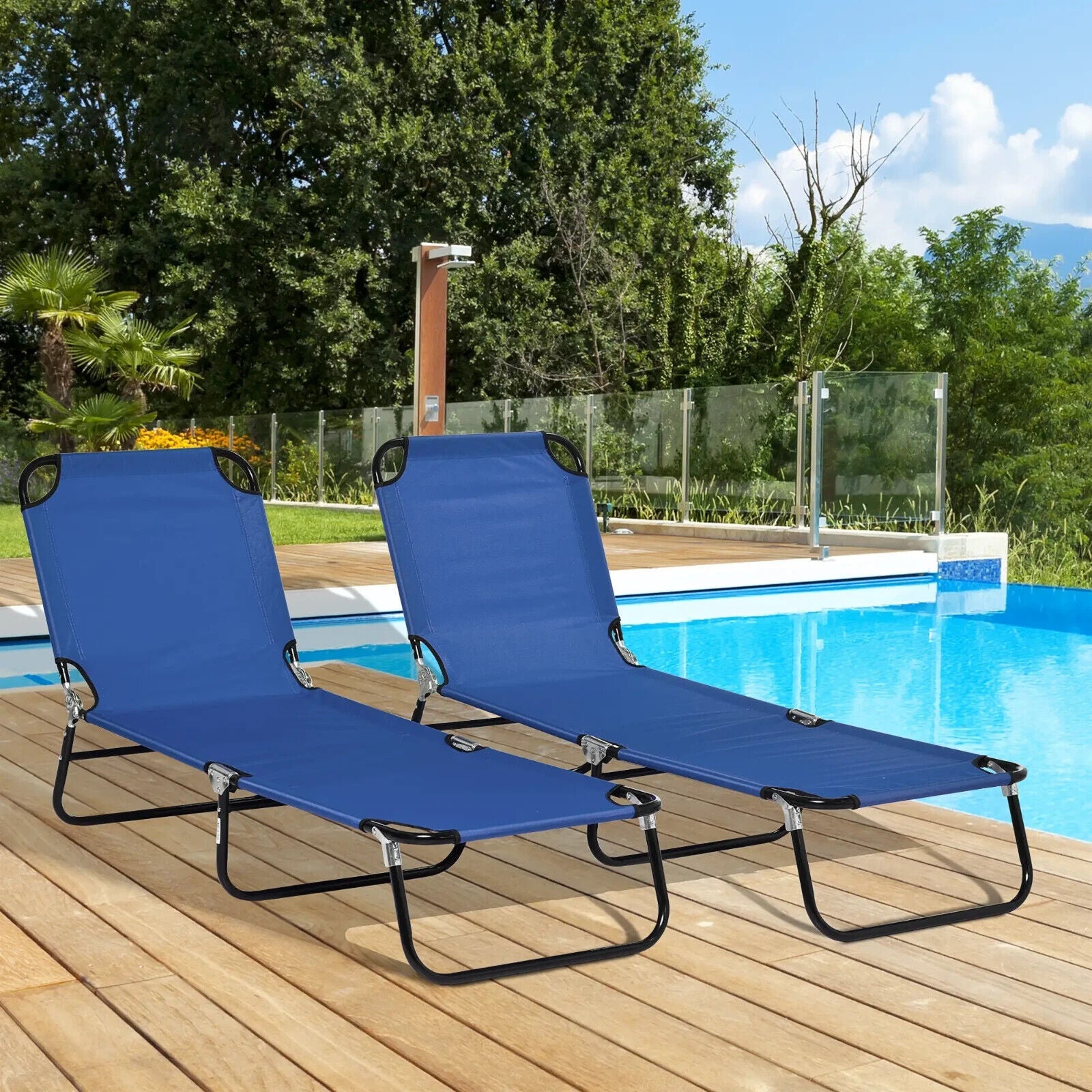 Folding Sun Loungers Set of 2 with Reclining Back and Steel Frame for Garden - Home and Garden Furniture Shop - #rustic - furniture#