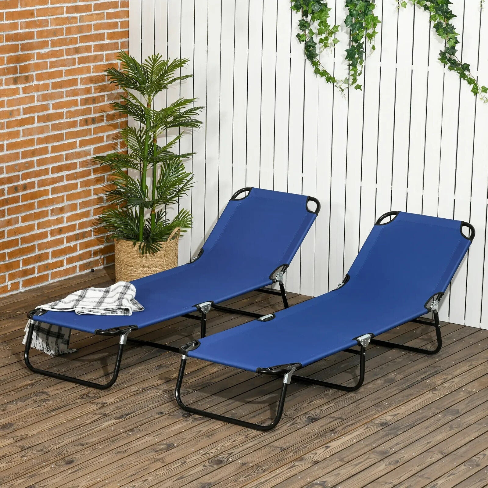 Folding Sun Loungers Set of 2 with Reclining Back and Steel Frame for Garden - Home and Garden Furniture Shop - #rustic - furniture#