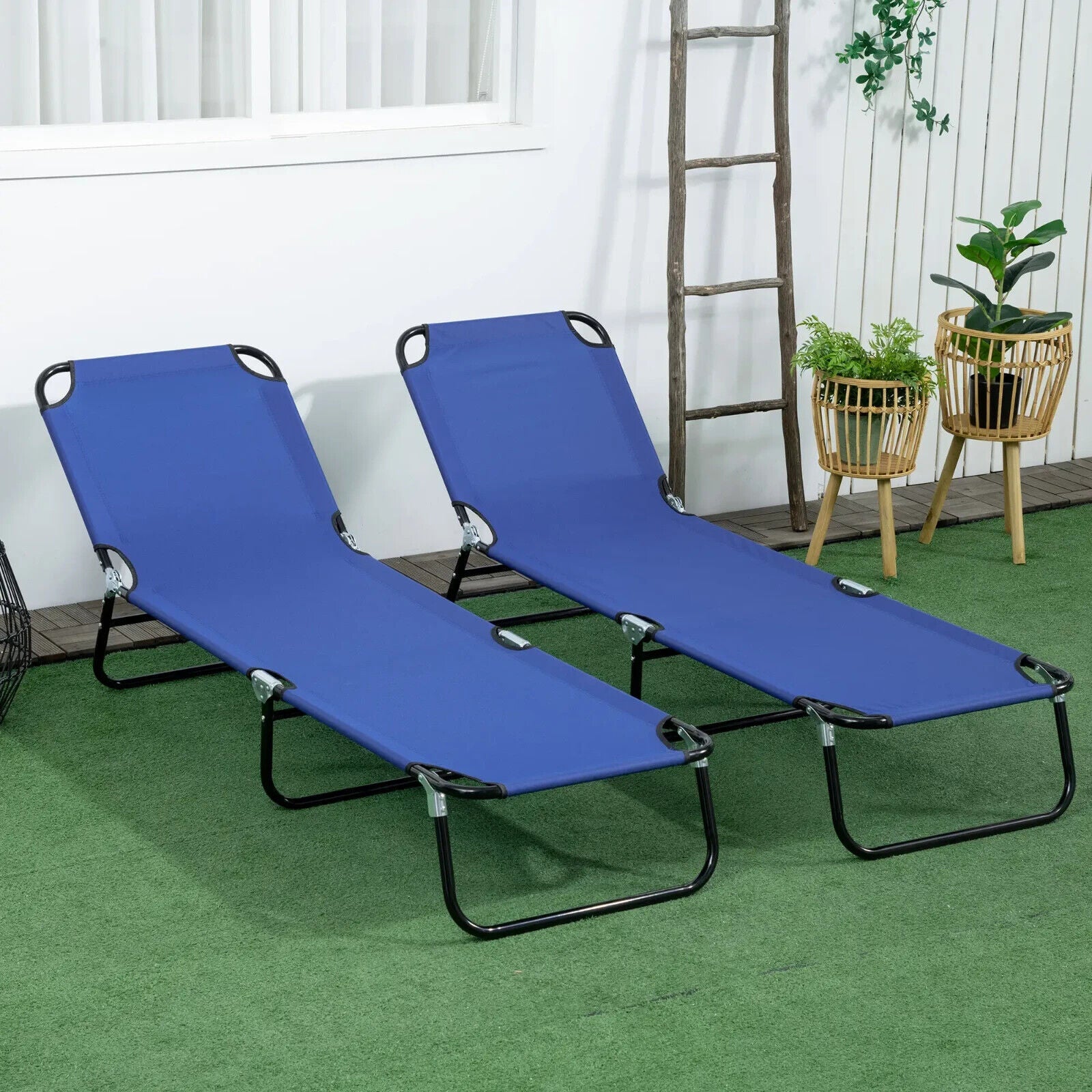 Folding Sun Loungers Set of 2 with Reclining Back and Steel Frame for Garden - Home and Garden Furniture Shop - #rustic - furniture#