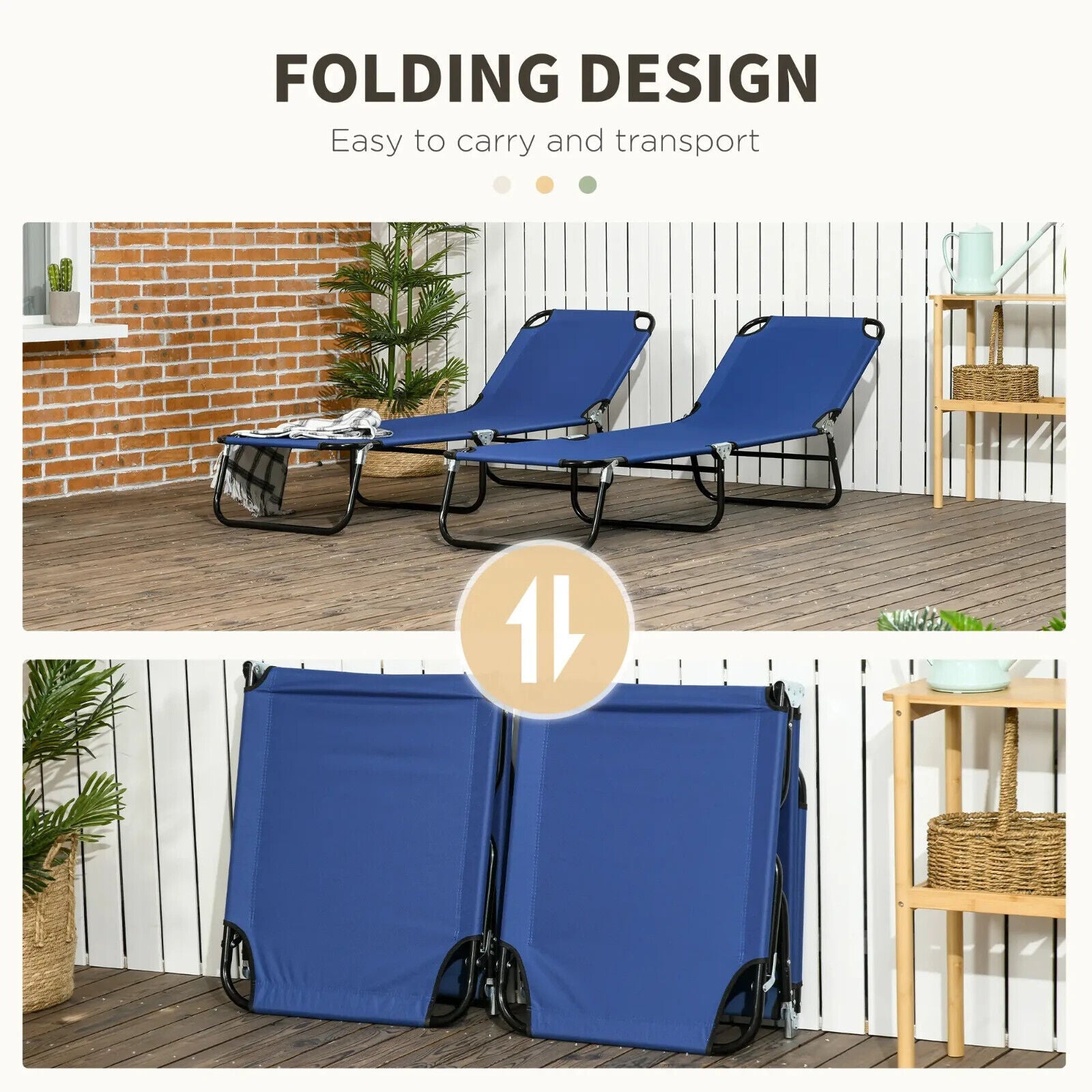 Folding Sun Loungers Set of 2 with Reclining Back and Steel Frame for Garden - Home and Garden Furniture Shop - #rustic - furniture#