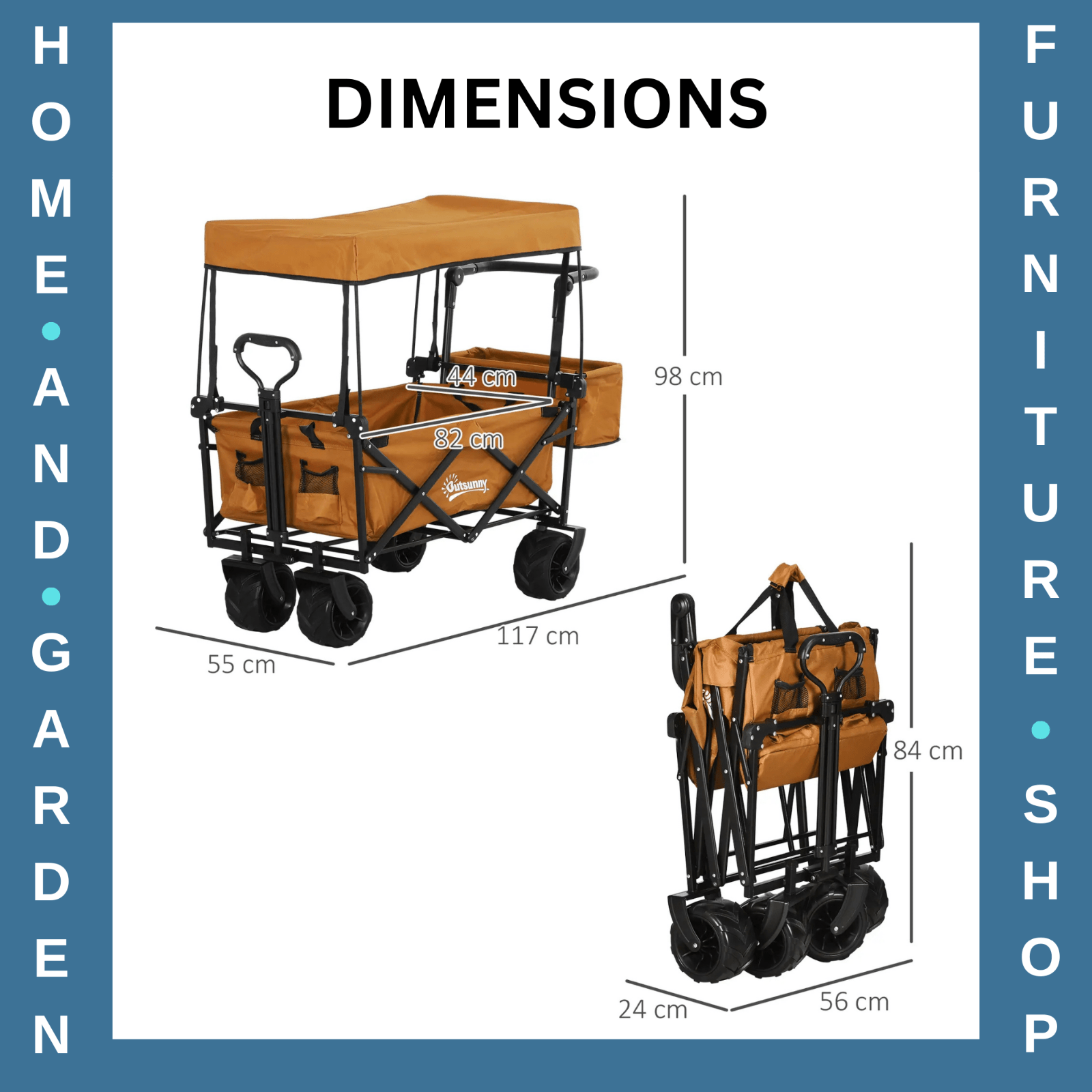 Folding Trolley Cart Storage Wagon with 2 Compartments, Handle, and Canopy - Home and Garden Furniture Shop - #rustic - furniture#