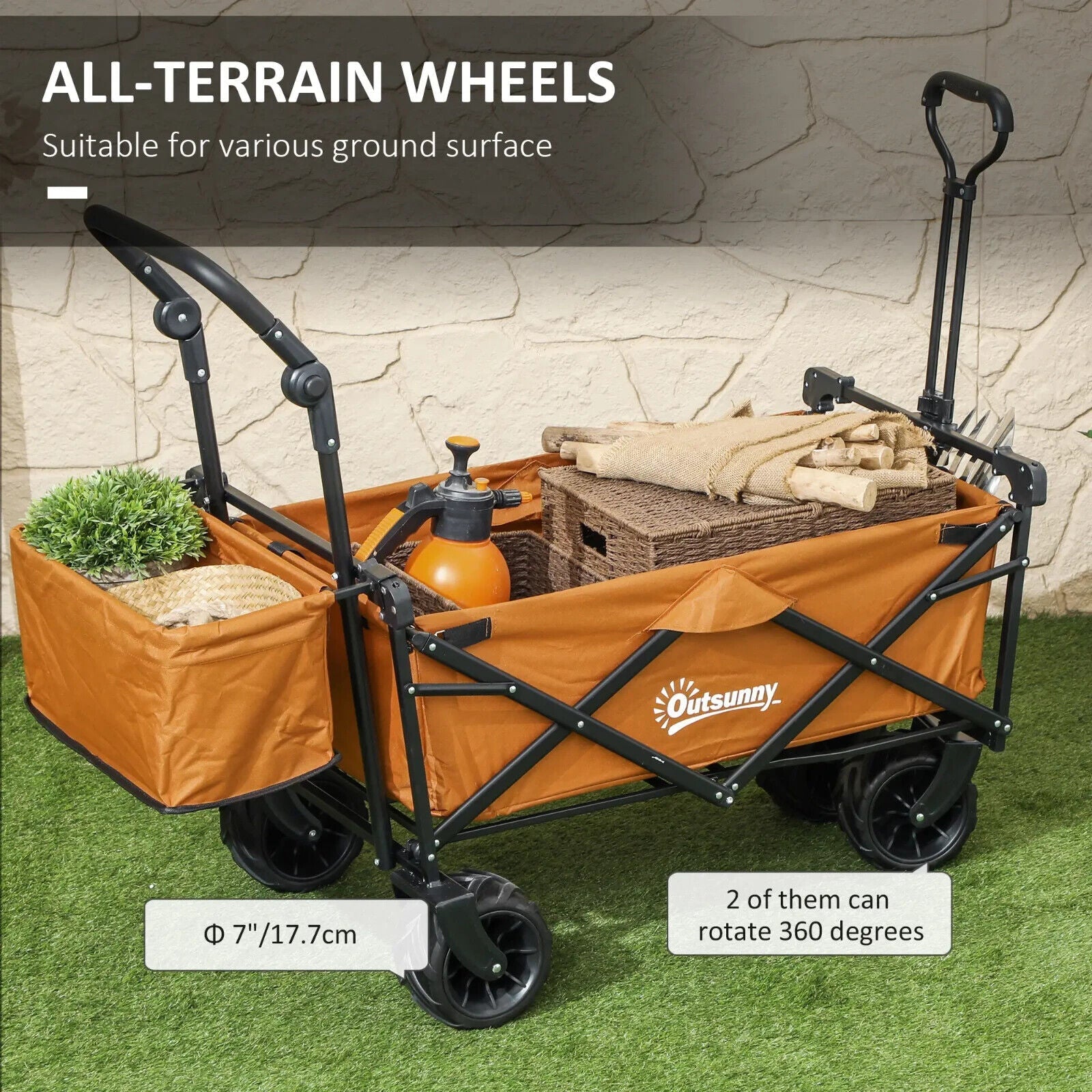 Folding Trolley Cart Storage Wagon with 2 Compartments, Handle, and Canopy - Home and Garden Furniture Shop - #rustic - furniture#