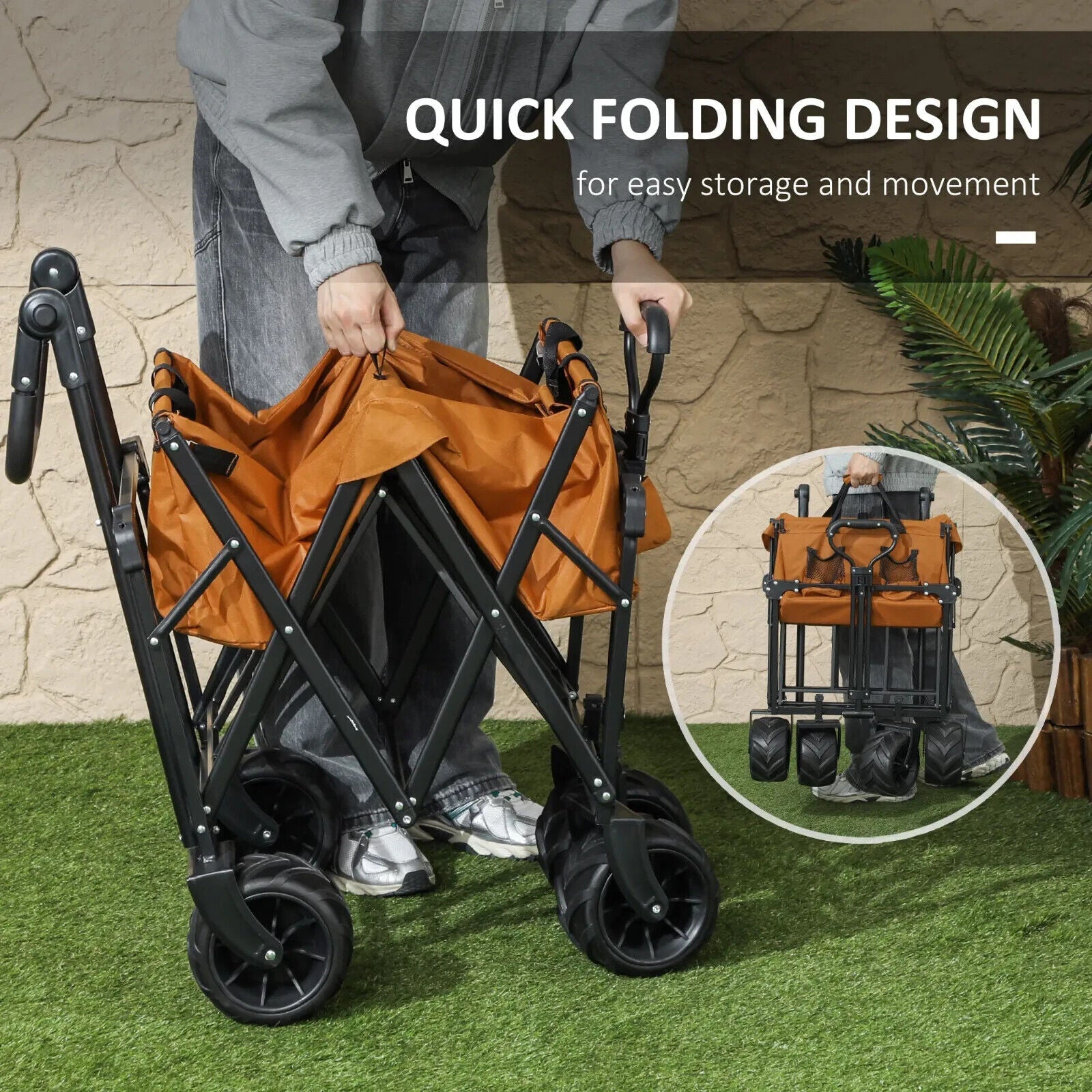 Folding Trolley Cart Storage Wagon with 2 Compartments, Handle, and Canopy - Home and Garden Furniture Shop - #rustic - furniture#