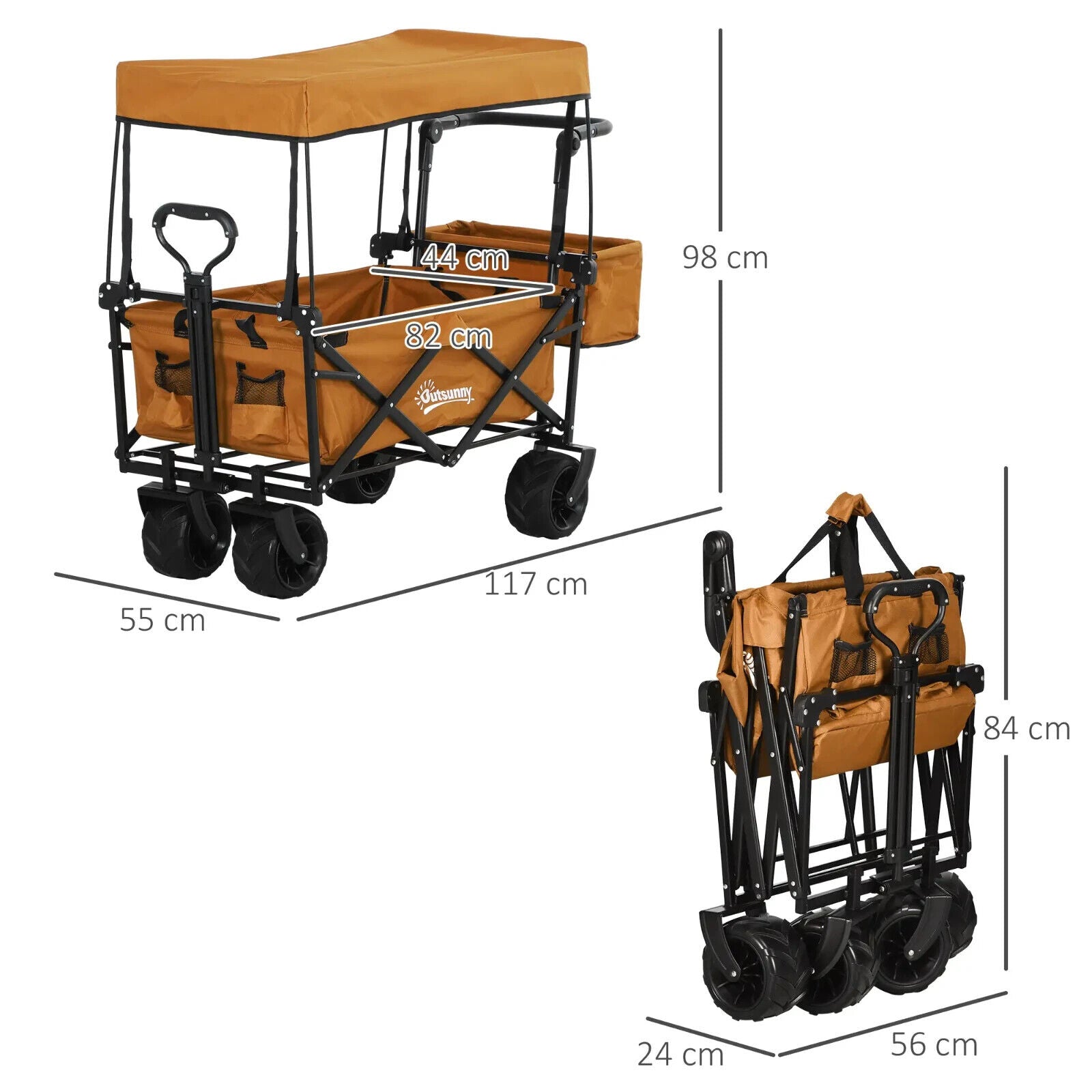 Folding Trolley Cart Storage Wagon with 2 Compartments, Handle, and Canopy - Home and Garden Furniture Shop - #rustic - furniture#