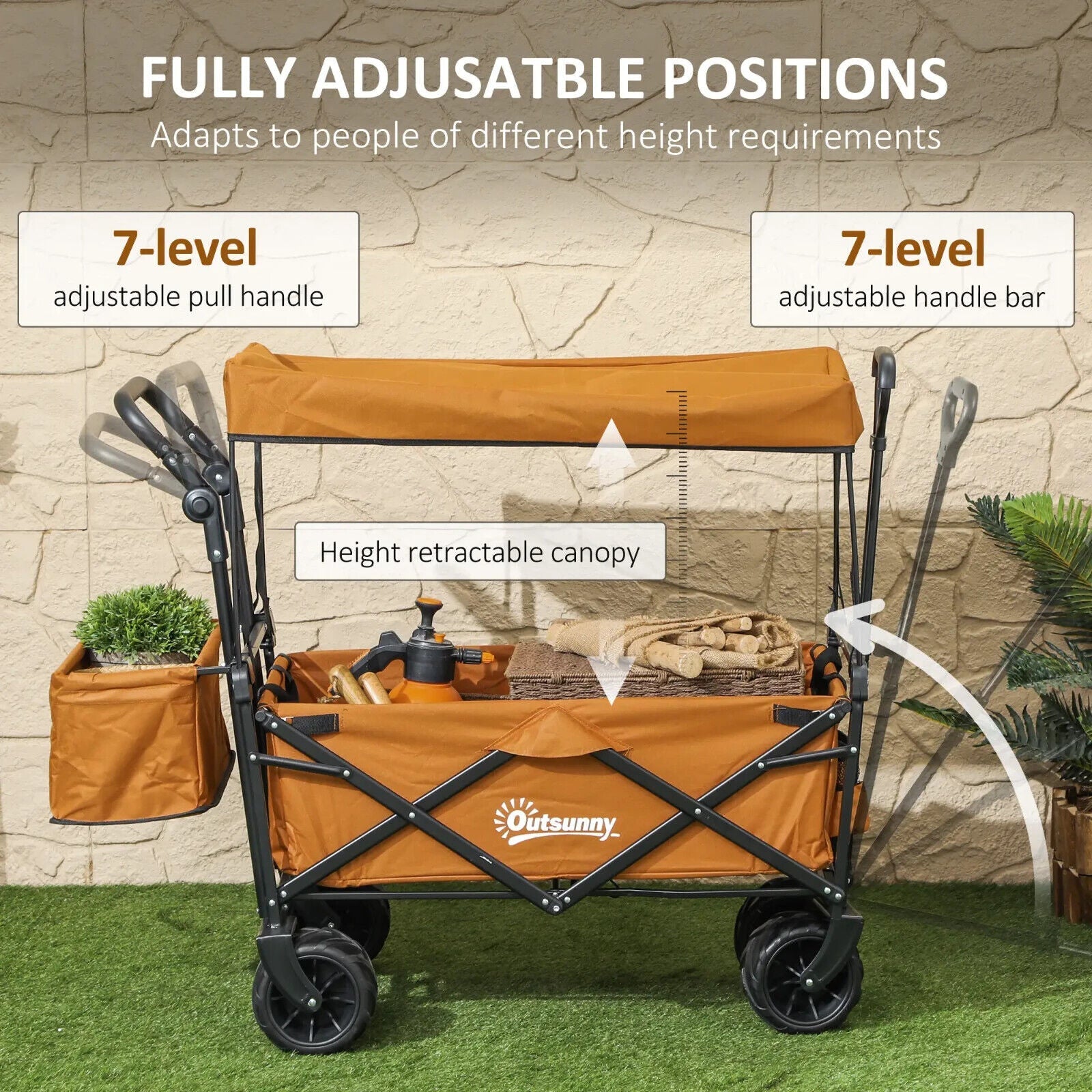 Folding Trolley Cart Storage Wagon with 2 Compartments, Handle, and Canopy - Home and Garden Furniture Shop - #rustic - furniture#