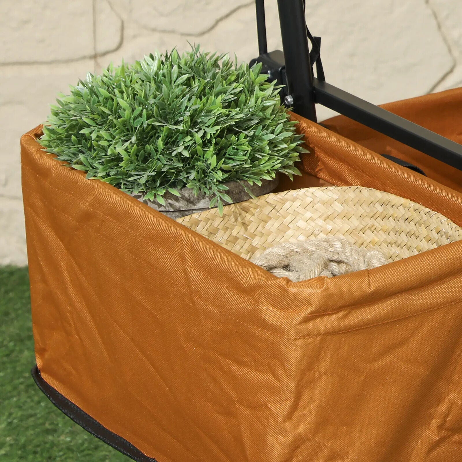 Folding Trolley Cart Storage Wagon with 2 Compartments, Handle, and Canopy - Home and Garden Furniture Shop - #rustic - furniture#