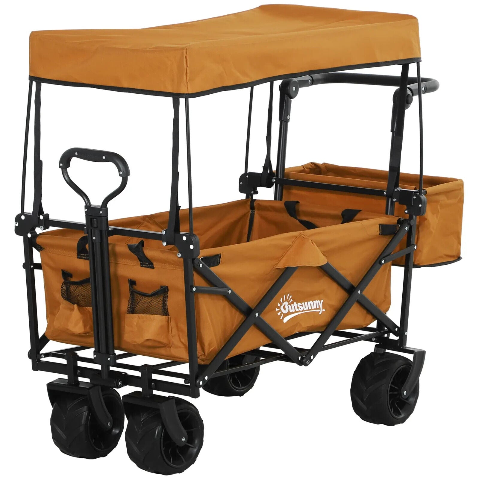 Folding Trolley Cart Storage Wagon with 2 Compartments, Handle, and Canopy - Home and Garden Furniture Shop - #rustic - furniture#