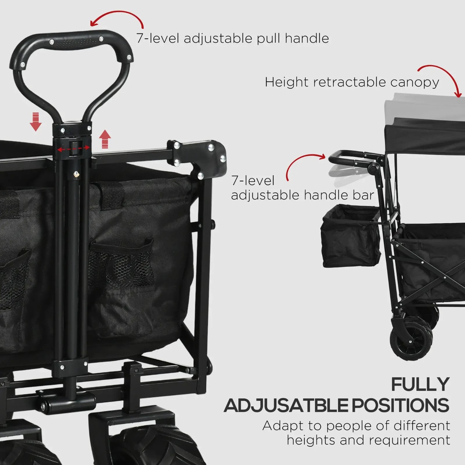 Folding Trolley Cart with Canopy & 4 - Wheel Beach Wagon Push Pull Trailer Black - Home and Garden Furniture Shop - rustic - furniture