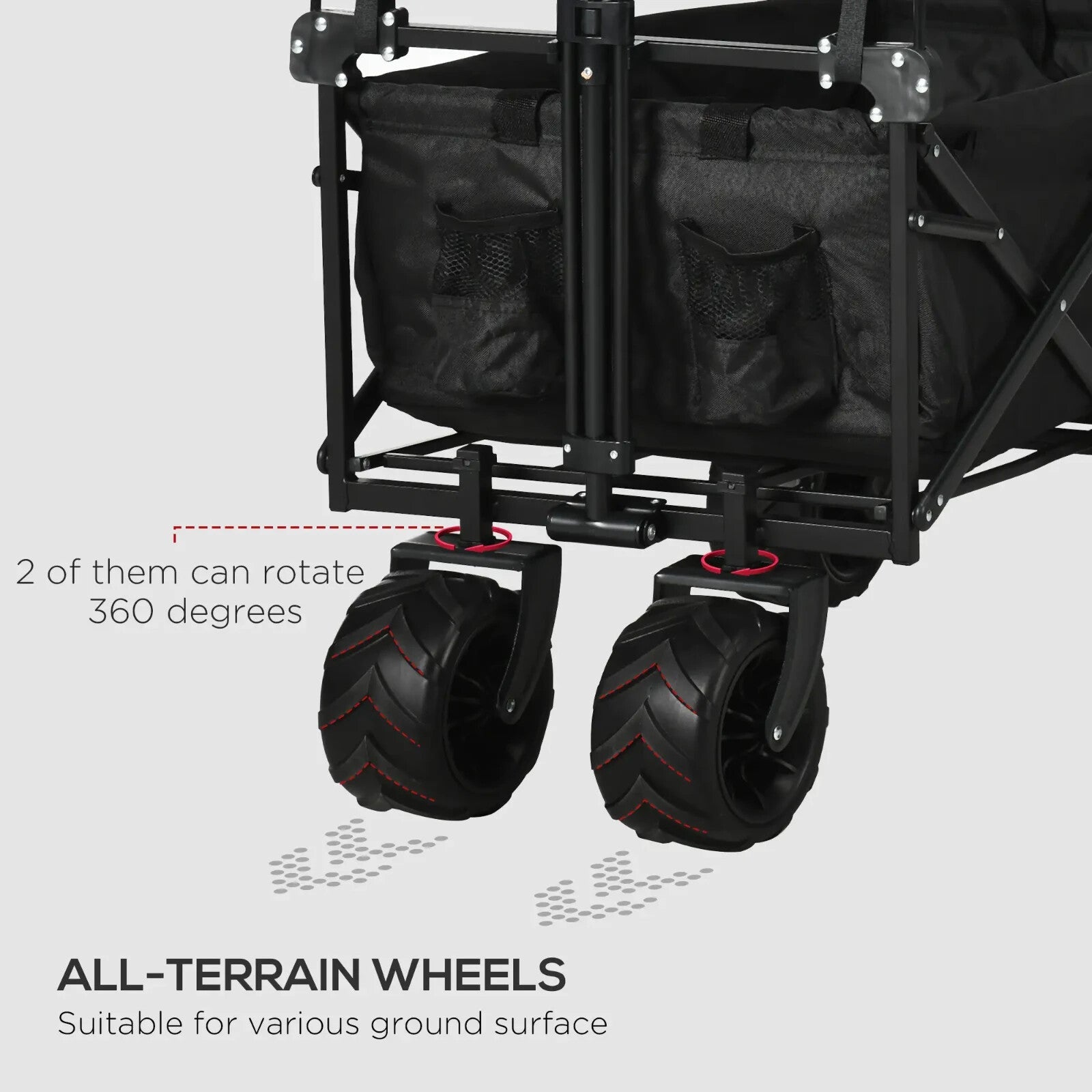 Folding Trolley Cart with Canopy & 4 - Wheel Beach Wagon Push Pull Trailer Black - Home and Garden Furniture Shop - rustic - furniture
