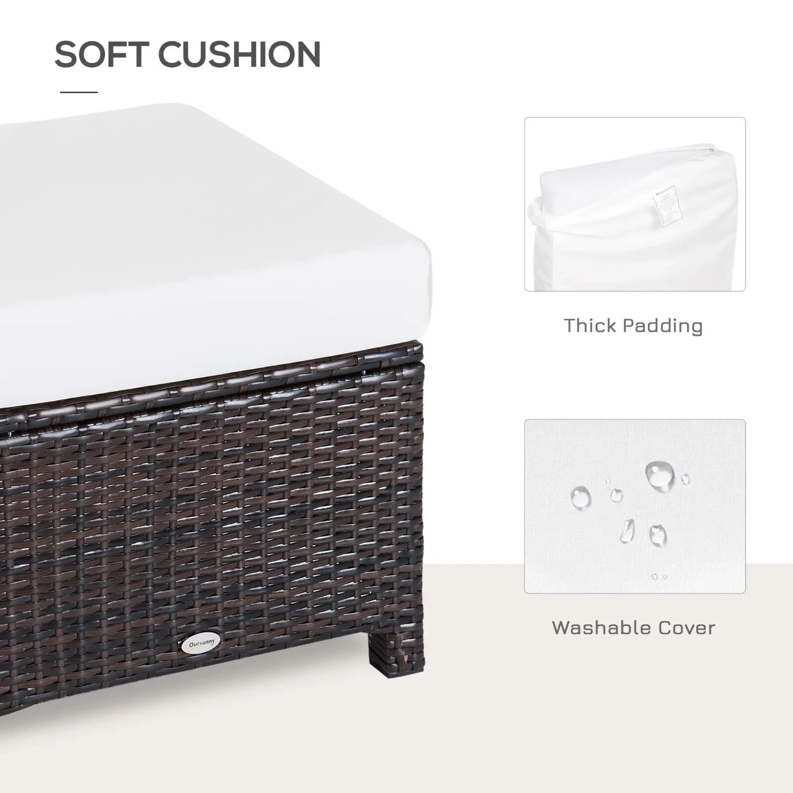 Footstool Rattan Wicker Metal Frame Water - Resistant with Padded Cushion Brown - Home and Garden Furniture Shop - rustic - furniture