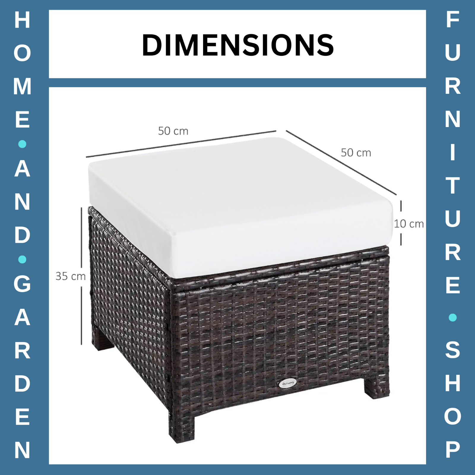 Footstool Rattan Wicker Metal Frame Water - Resistant with Padded Cushion Brown - Home and Garden Furniture Shop - rustic - furniture