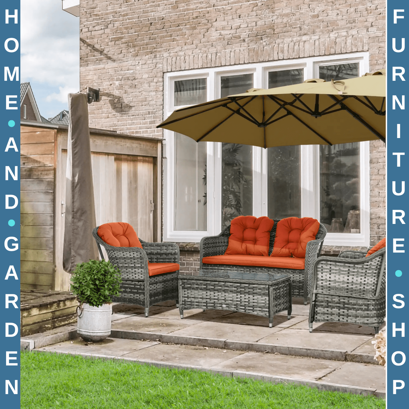 Four Pcs Rattan Sofa Set with Glass Top Table Garden Outdoor Patio Furniture Set - Home and Garden Furniture Shop - rustic - furniture